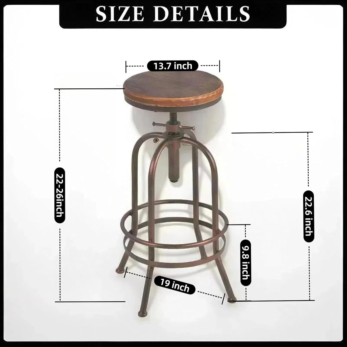 Set of 2 Industrial Bar Stool-Retro 26-32.3inch Swivel Stools-Extra Tall Kitchen Chair-Bar Counter Height Adjustable-Fully Welded (Copper 2PCS)