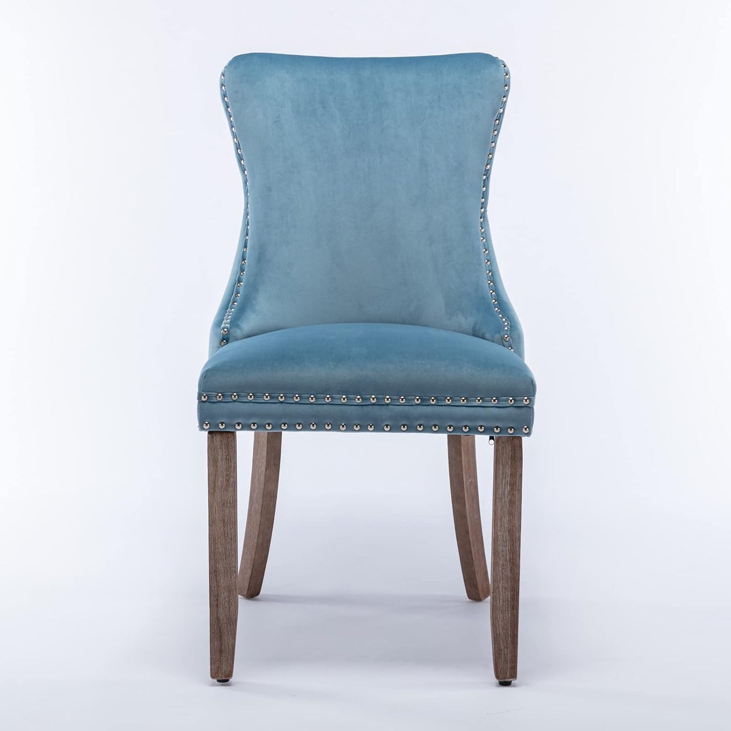 PacknWood Acosure Set of 2 Velvet Upholstered Wing-Back Dining Chair with Backstitching Nailhead Trim,Exquisite Furniture Stool W/Wood Legs,for Kitchen,Sitting Room,Light Blue