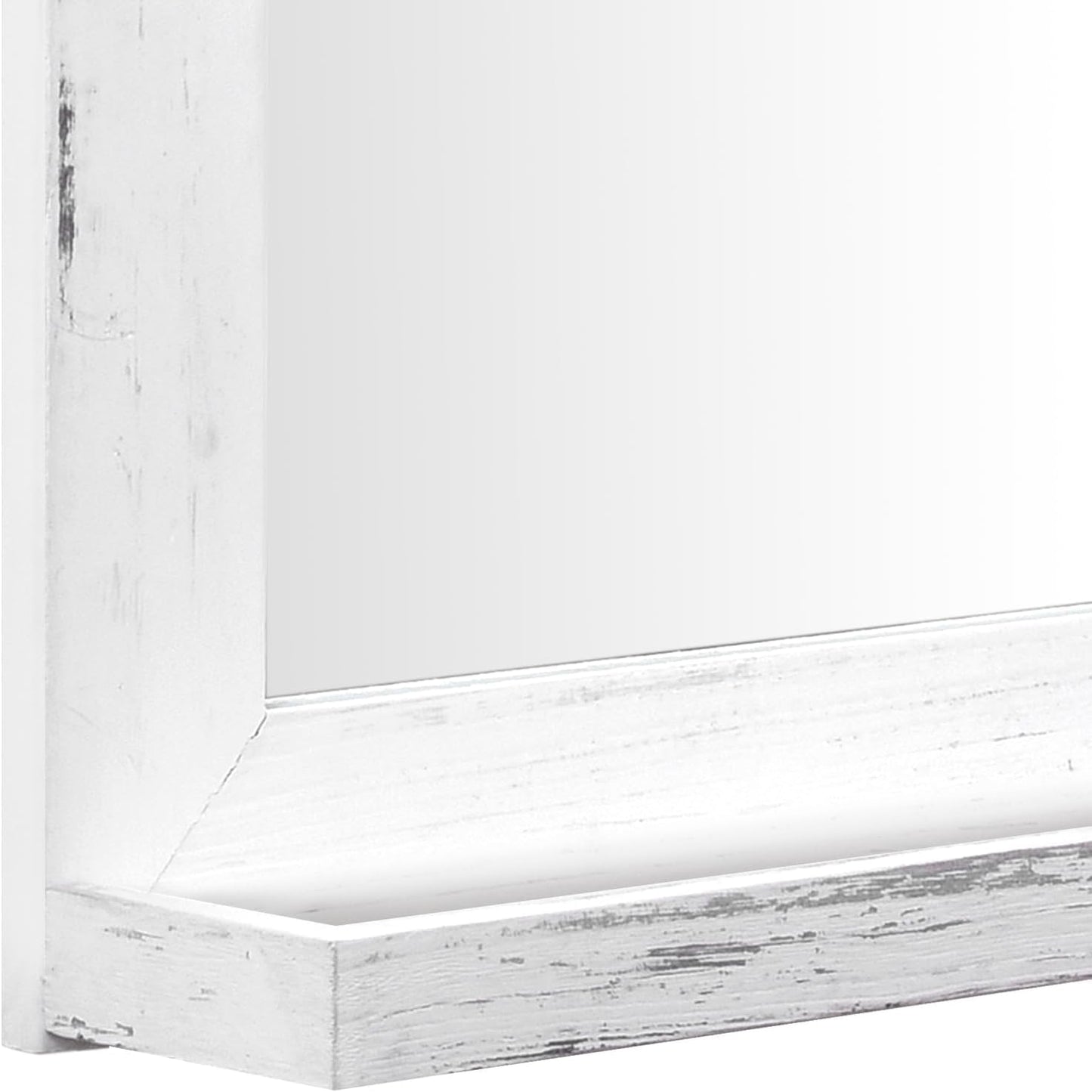 QDSSDECO 16"×20" Wall Mirror with Shelf Farmhouse Decor Rectangular Mirror Hanging for Bathroom, Vanity, Bedroom, Entryway, Living Room,White with Hemp Rope