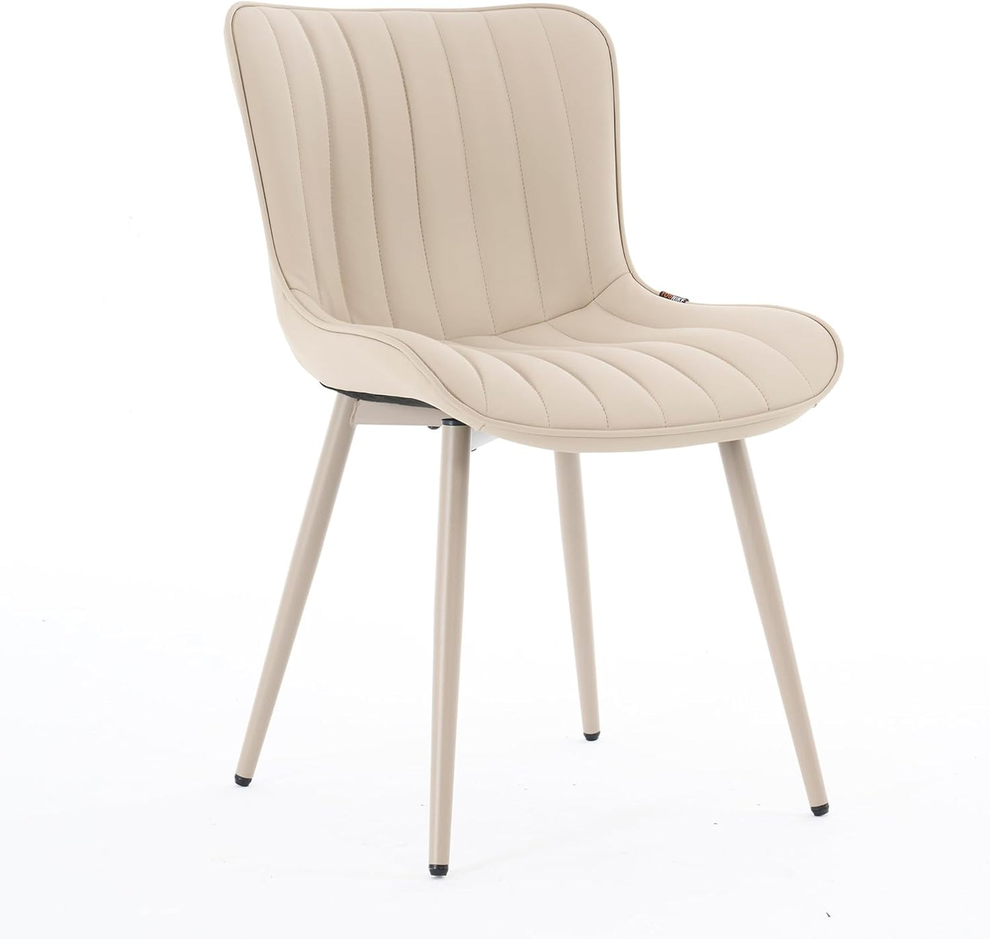 YOUNUOKE Mid-Century Modern Dining Chairs Set of 2, Khaki PU Leather Upholstered Kitchen Chairs with Khaki Metal Legs, Armless Accent Chair for Dining Room, Guest Reception Room