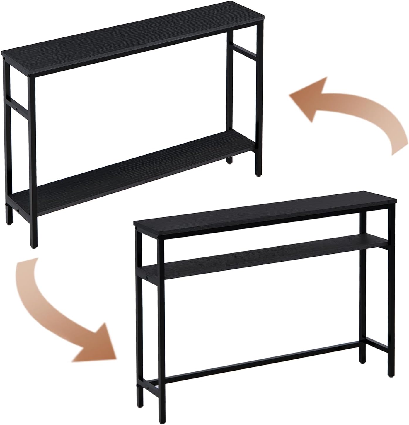 Narrow Console Table, 47 Inch Sofa Table with Adjustable Shelf, 2-Tier Long Skinny Table for Hallway, Entryway, Living Room, Foyer, Black