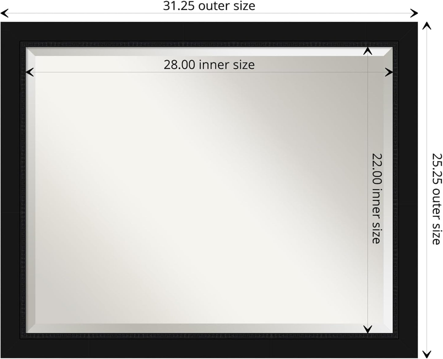 Amanti Art Black Bathroom Mirror for Over Sink, 25x31 Avon Black Rectangle Vanity Mirror, Large Casual Frame, Hangs Horizonally and Vertically, Bathroom Wall Decor, Beveled Edge