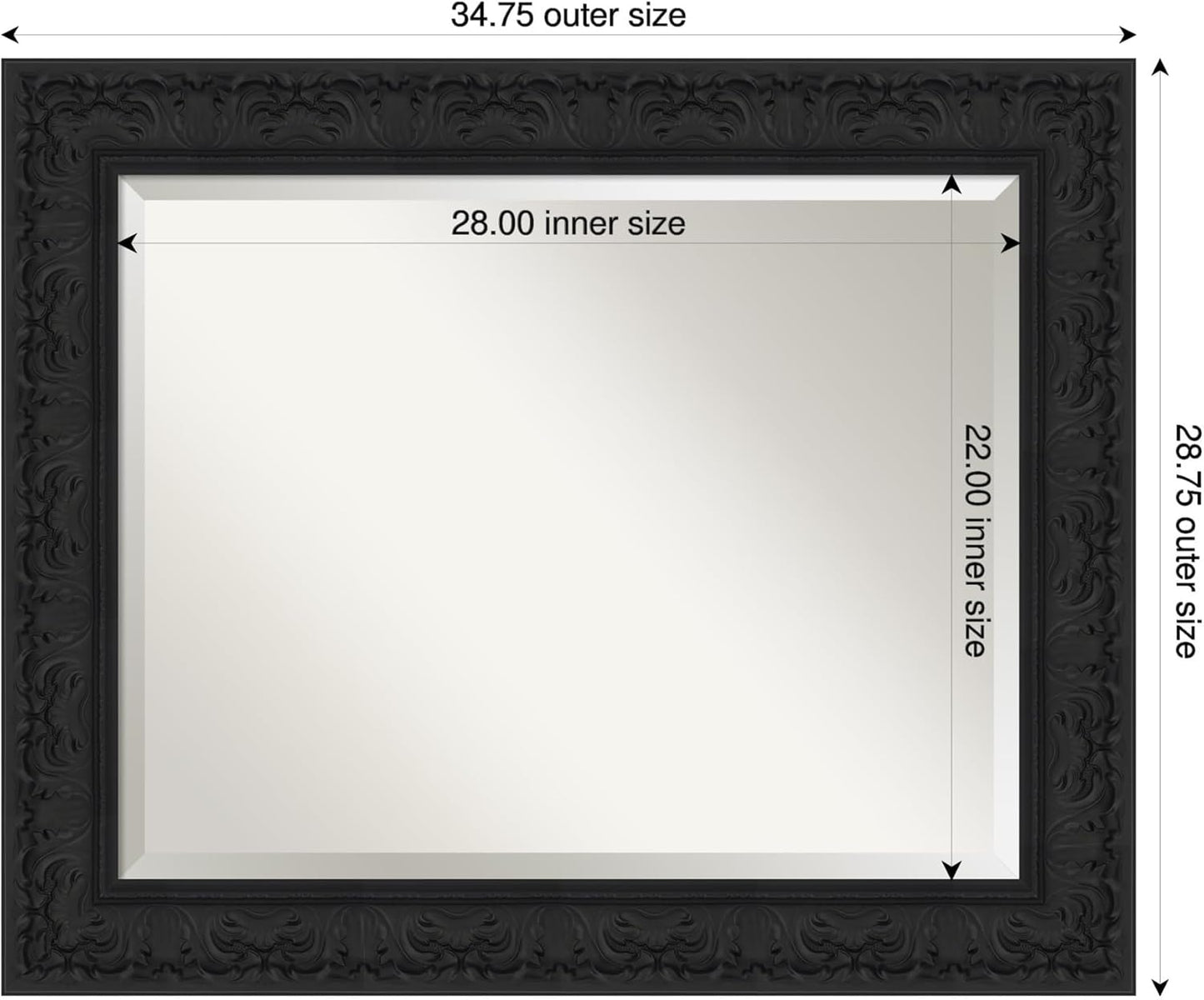 Amanti Art Black Bathroom Mirror for Over Sink, 29x35 Luxe Black Rectangle Vanity Mirror, Large Traditional Frame, Hangs Horizonally and Vertically, Bathroom Wall Decor, Beveled Edge