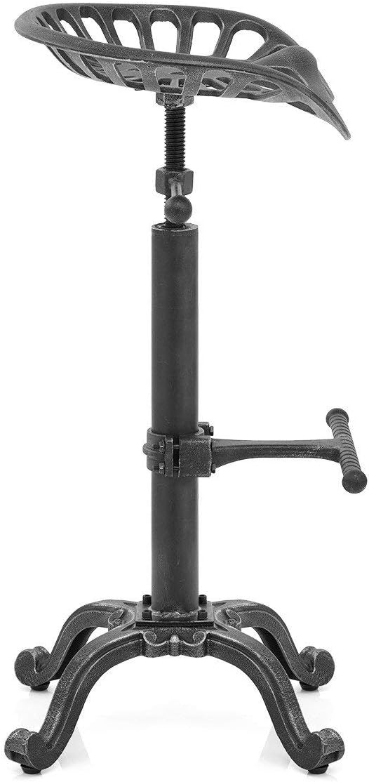 LOKKHAN Tractor Seat Bar Stool-Rustic Industrial Bar Stool-Farmhouse Cast Iron Swivel Stool-Counter Height Adjustable-Extra Tall Pub Height-24-31 inch (Silver)