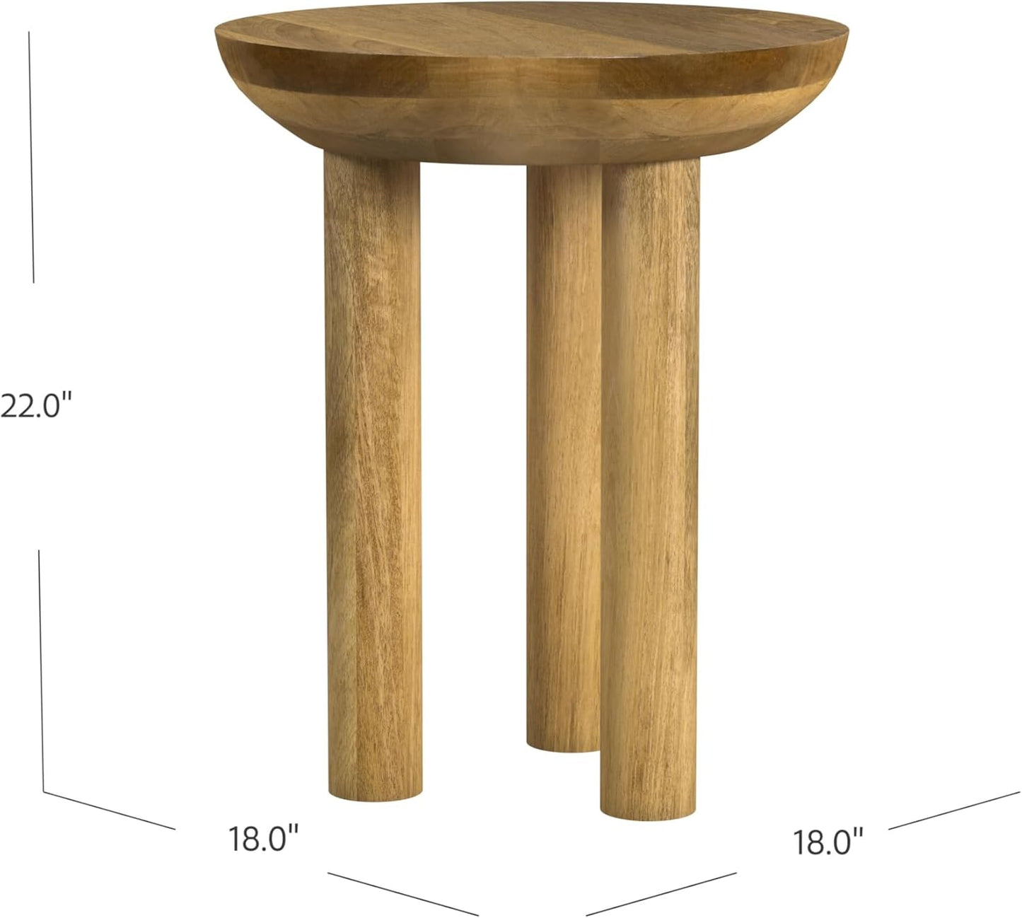 Natural Mango Wood 3-Leg End/Side Round Table