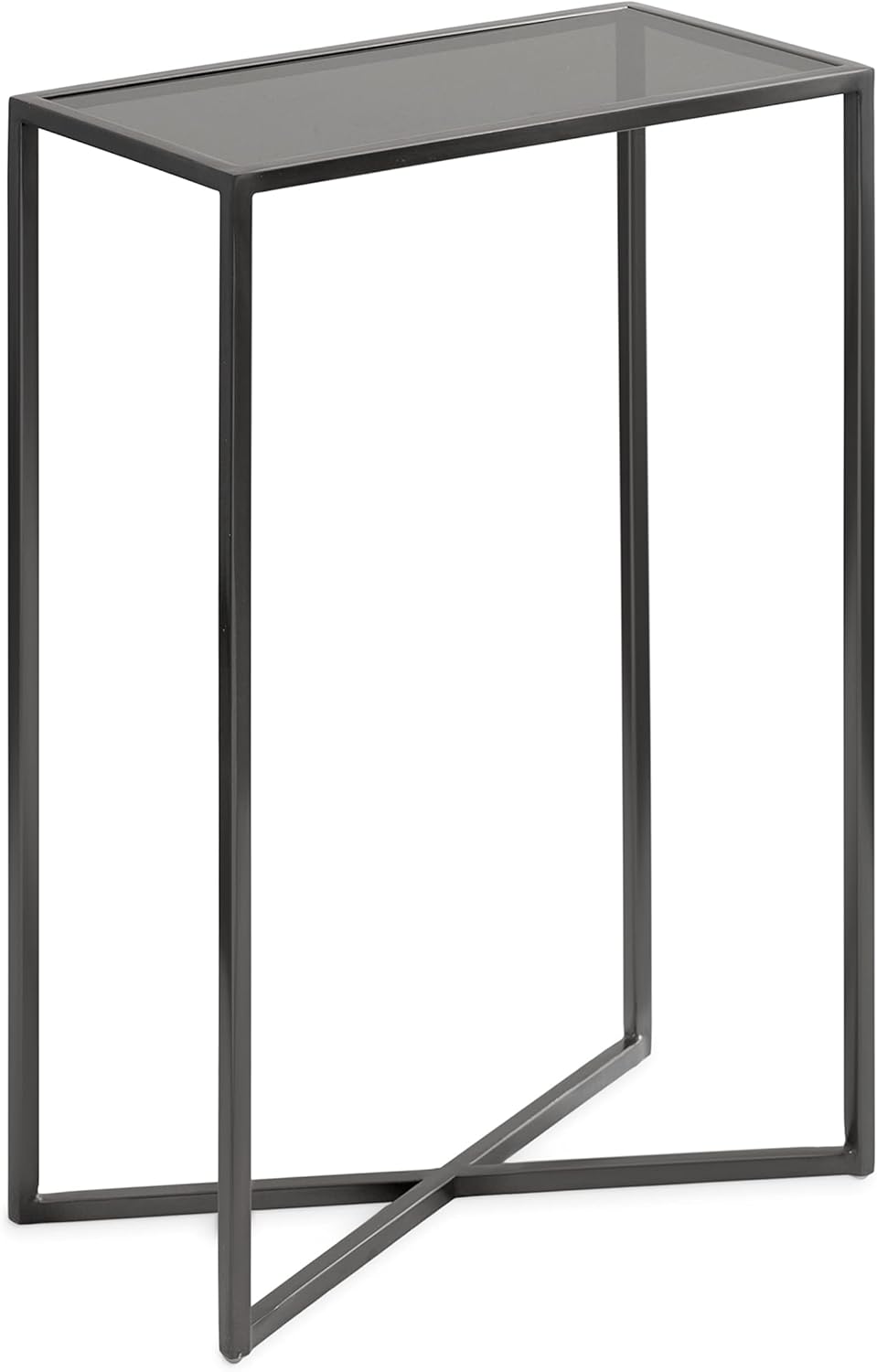 Kate and Laurel Jaspur Modern Narrow End Table, 16 x 8 x 24, Tinted Glass and Gray Metal, Decorative Contemporary Glass and Metal Side Table for Use as Bedroom Nightstand or Living Room Accent