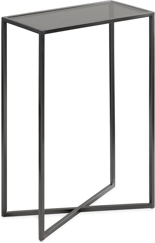 Kate and Laurel Jaspur Modern Narrow End Table, 16 x 8 x 24, Tinted Glass and Gray Metal, Decorative Contemporary Glass and Metal Side Table for Use as Bedroom Nightstand or Living Room Accent