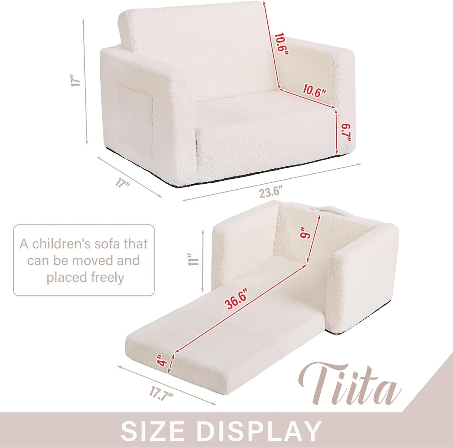 Tiita Kids Chair Couch, Folding Toddler Comfy Sofa Chairs, 2-in-1 Kids Plush Sofa Fold Out, Baby Armrest Chair Sofa to Lounger, Convertible Play Sofas to Bed for Girl or Boy, Pink