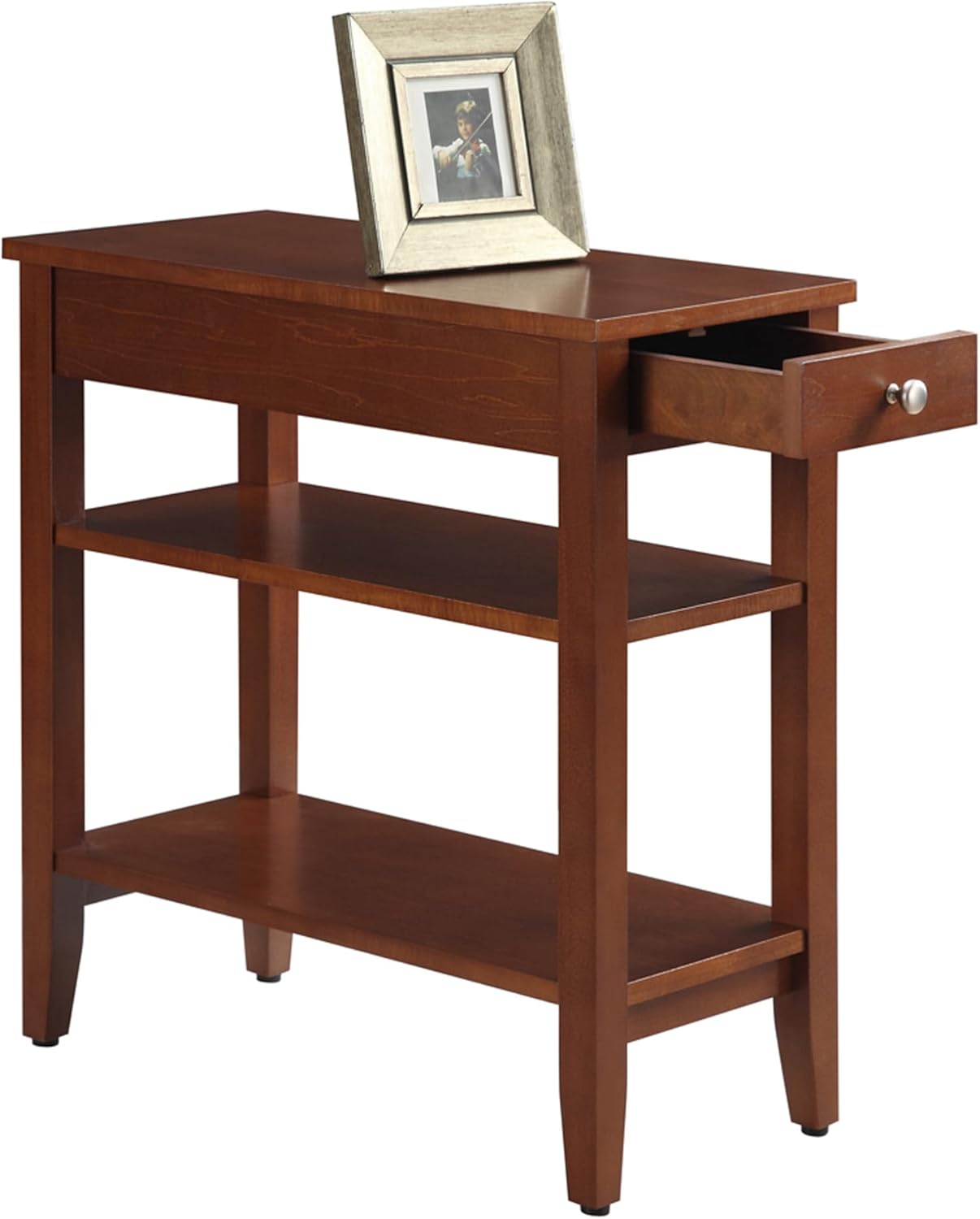 Convenience Concepts American Heritage Chairside End Table with Drawer 23.5" - Classic Living Room Table with Storage Shelf, Bedroom Nightstand, Cherry