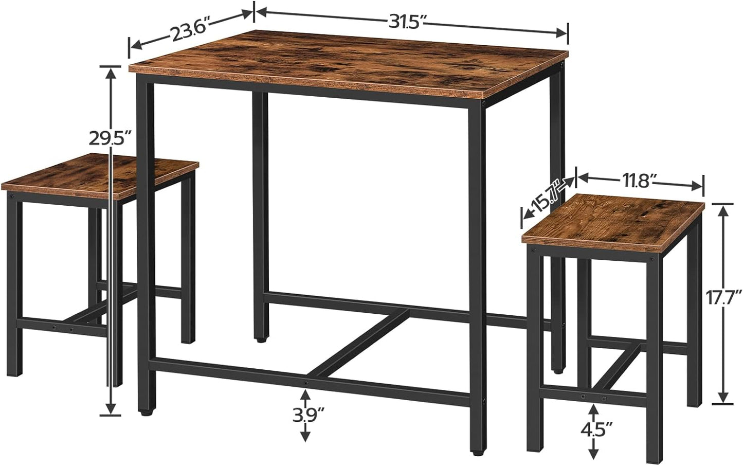 HOOBRO 3-Piece Industrial Dining Table Set, Kitchen Table, Space Saving Dinette for Kitchen, Dining Room, Small Space, Breakfast Nook, Living Room, Party, Rustic Brown and Black BF75CZ01G1