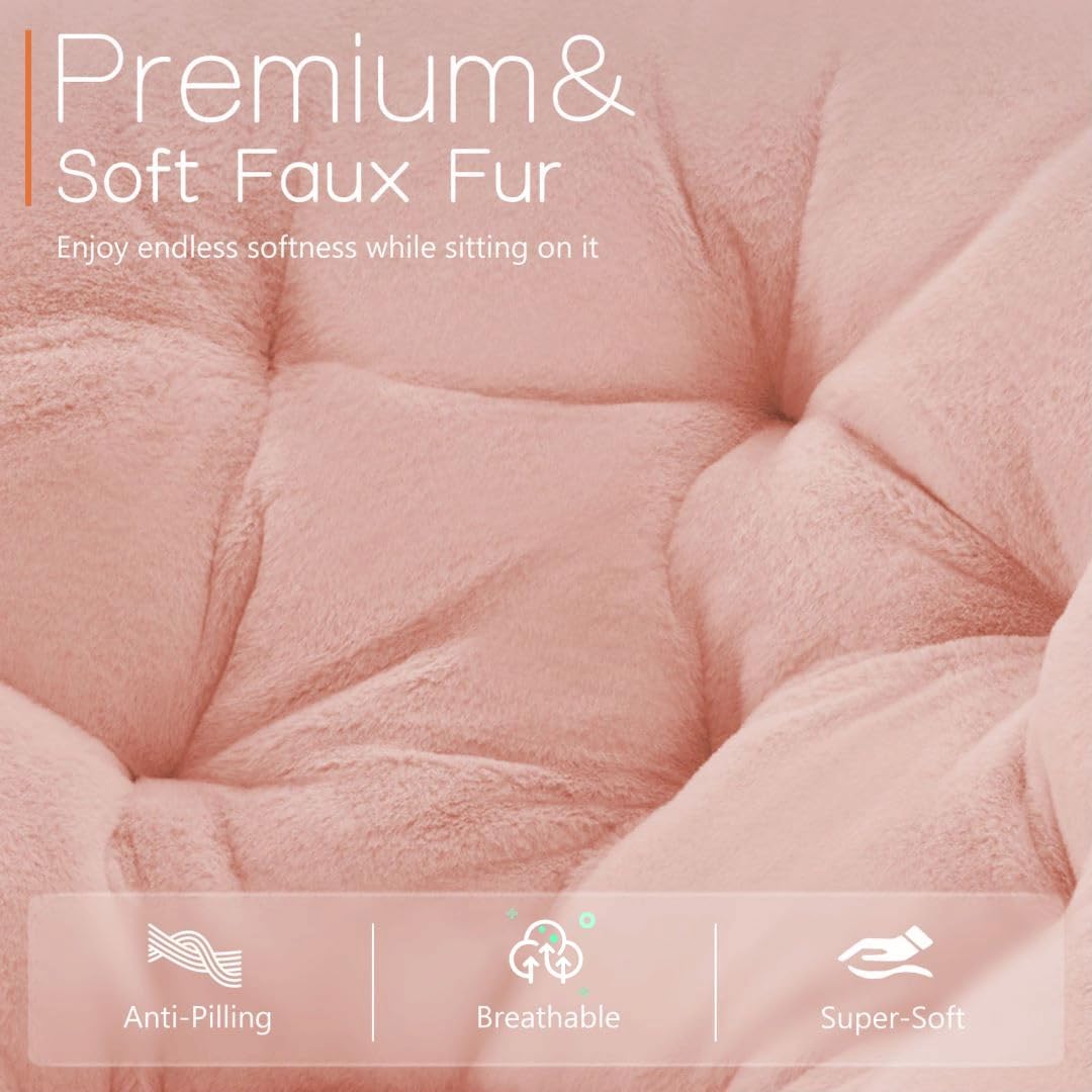 Comfortable Cozy Faux Fur Disc Chair Foldable Feature for Bedroom, Living Room and Dorm, Adult-Sized Relaxation, Pink