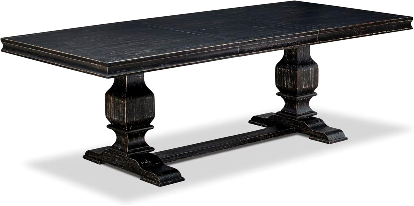 LKSI7-SBB-21-7-Piece Modern Dining Set Consists of a Mid Century Table and 6 Blue Linen Fabric Parson Chairs with Button Tufted Back - Sand Blasting Black Finish