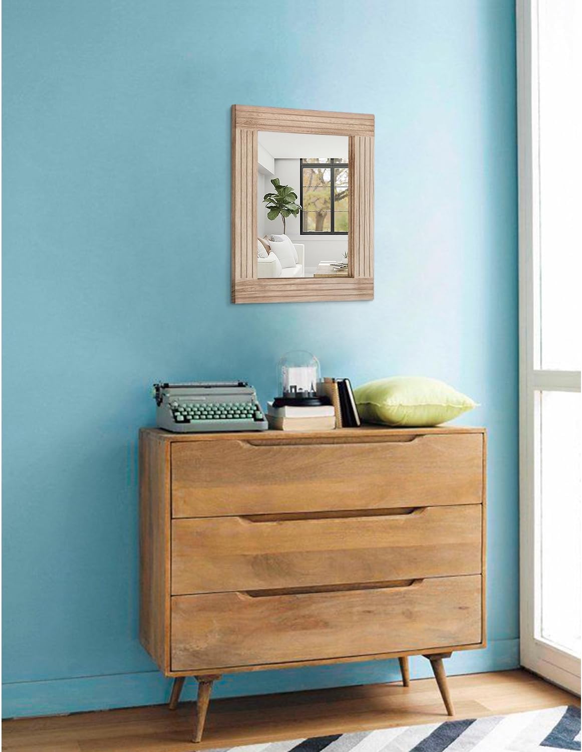 Mirrors for Wall Rustic Wooden Frame Rectangle Mirror Vintage Hanging Mirror for Bedroom Bathroom Living Room Farmhouse Wall Decor Small 16" x 12 "