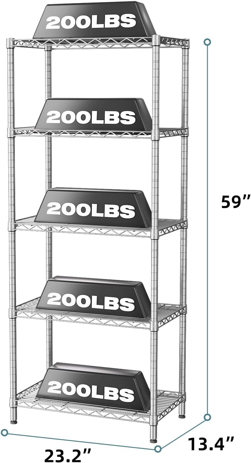 SINGAYE 5 Tier Storage Garage Shelving Units Heavy Duty Wire Shelves Pantry Metal for Pantry Closet Kitchen Laundry Bathroom Organizers Shelf Home Shorage Gray