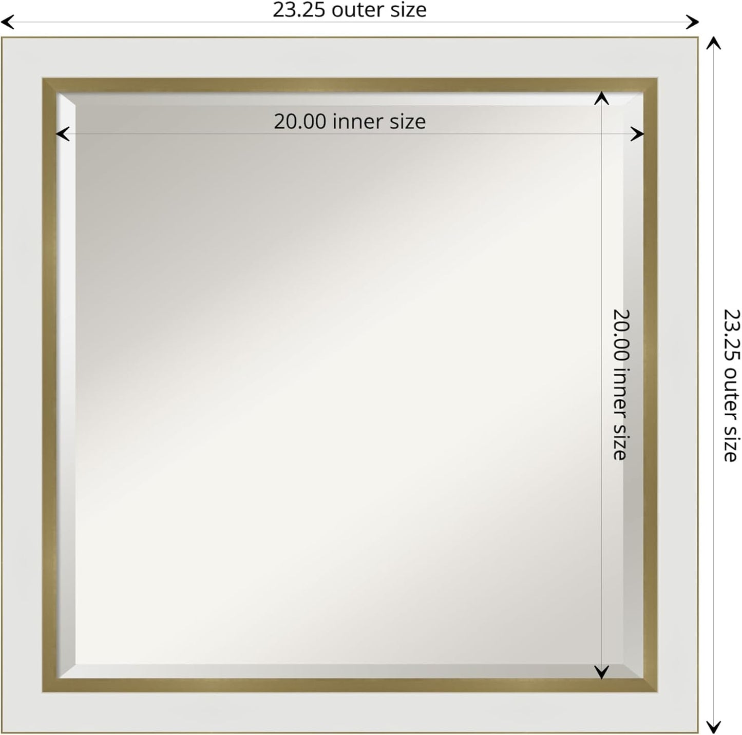 Amanti Art White Bathroom Mirror for Over Sink, 23x23 Eva White Gold Narrow Square Vanity Mirror, Medium Modern Contemporary Frame, Hangs Horizonally and Vertically, Bathroom Wall Decor, Beveled Edge