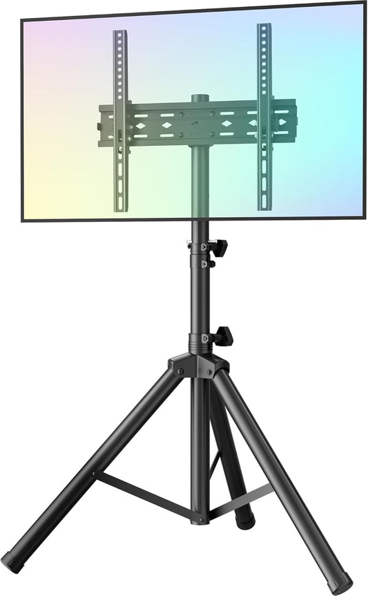 FORGING MOUNT Tripod Portable Floor TV Stand,Foldable Stand Height Adjustable for Portable Display Floor TV Stand 26-65" Flat Screen/Curved TVs, Holds Up to 77lbs