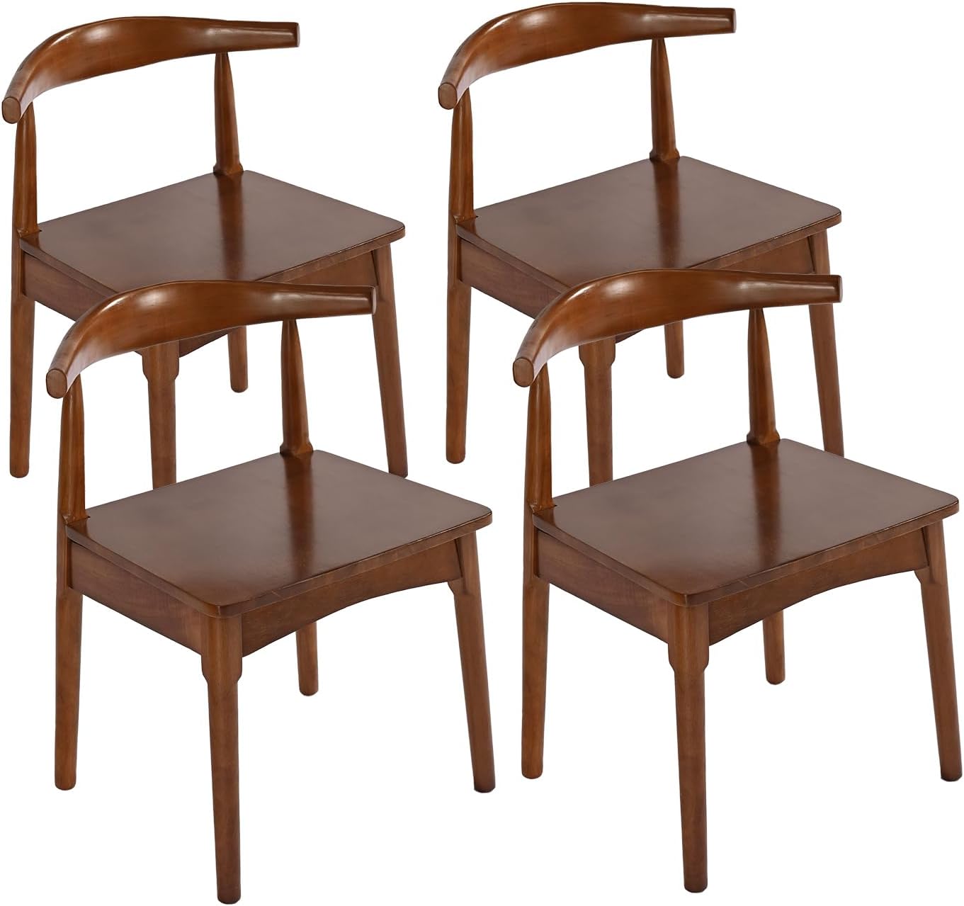 DELAVIN Solid Wood Dining Chairs Set of 4,Kitchen Chairs with Solid Oak Wood Legs, Farmhouse Style High Ladder Back Dining Room Chairs,Walnut