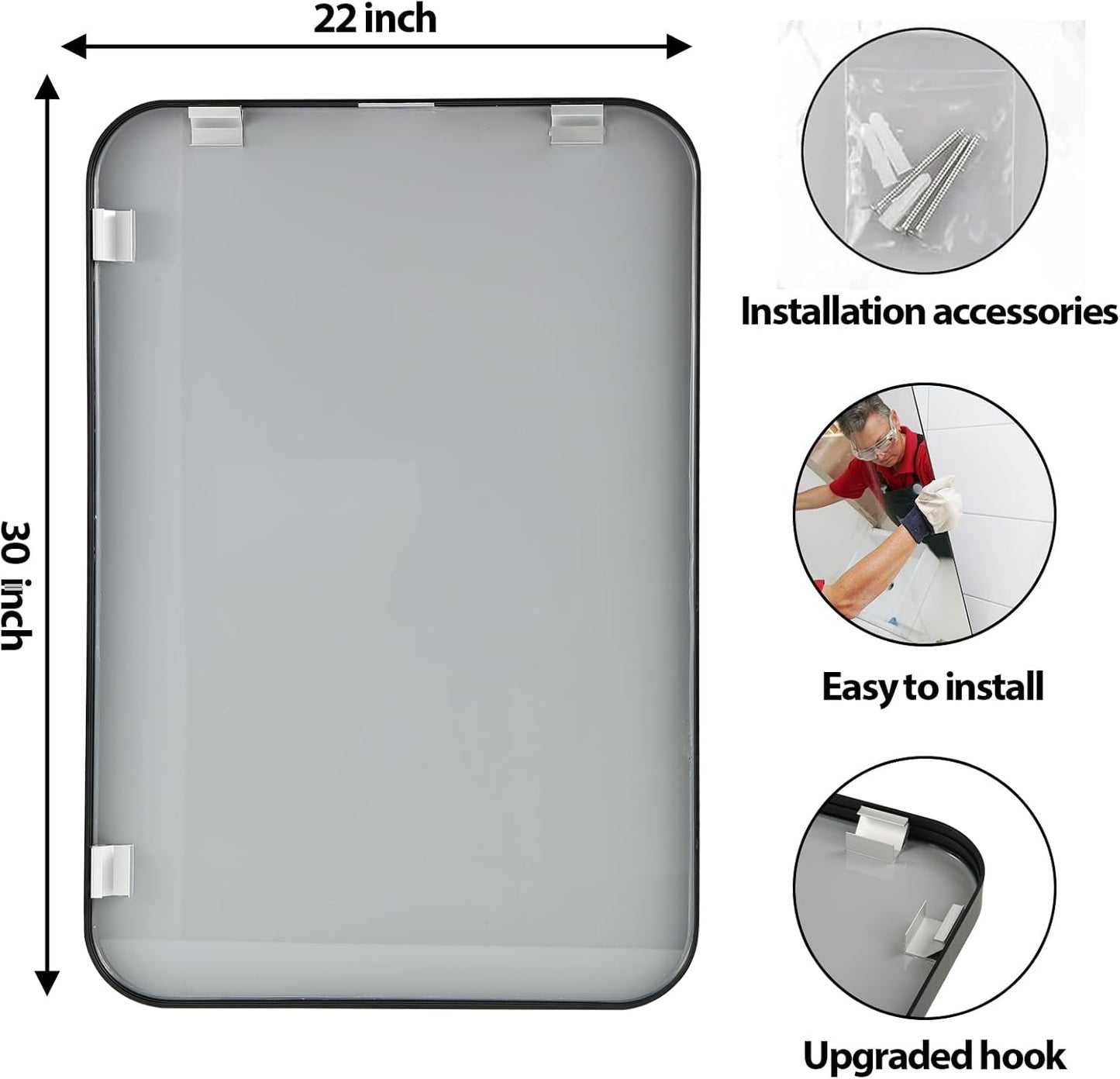 22x30 Inch Black Wall Mirror for Bathroom, Brushed Metal Framed Mirror with Rounded Corner, Rectangle Bathroom Vanity Mirror for Bedroom or Living Room, Horizontal/Vertical