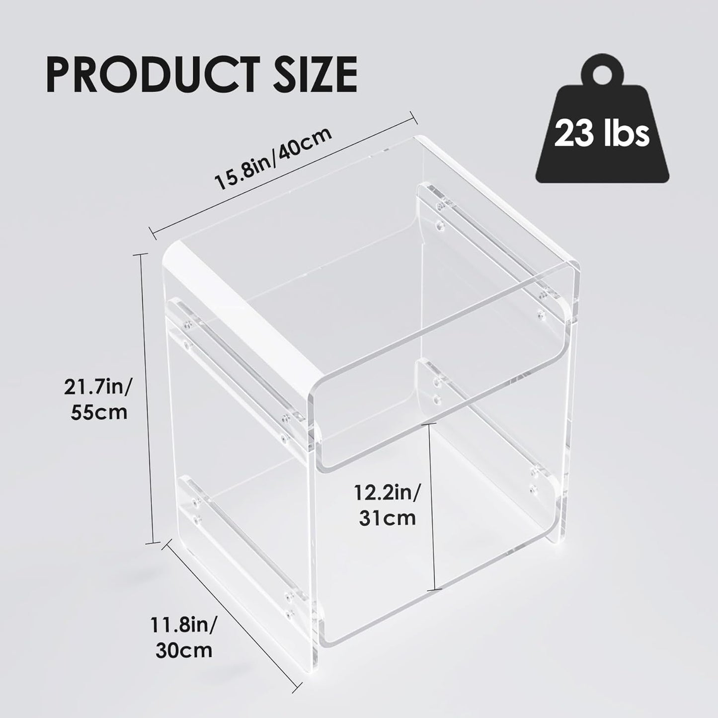 Acrylic Record Player Table with Storage Shelf– Sleek Bedside Storage with Durable Design, Perfect for Bedrooms, Living Rooms, or Modern Interiors – Ideal as a Bedside Table or Sofa Side Piece