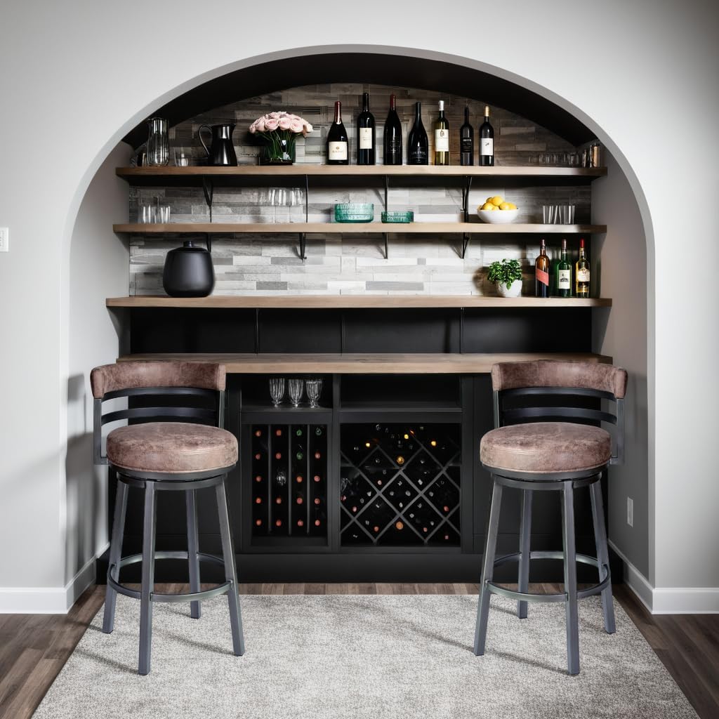 Armen Living Madrid 30" Seat Height Swivel Modern Bandero Tobacco Modern Faux Leather and Mineral Finish Bar Stool for Kitchen Island Counter