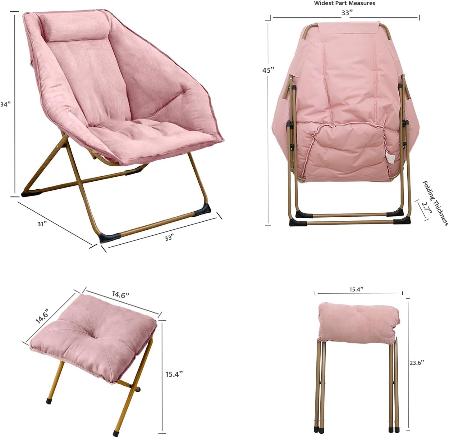 Hexagon Foldable Living Room Chair, Saucer Chair for Adults, Comfy Bedroom Lounge Chair, Moon Chair, Lazy Folding Chair for Dorm Rooms(Ottoman-Pink)