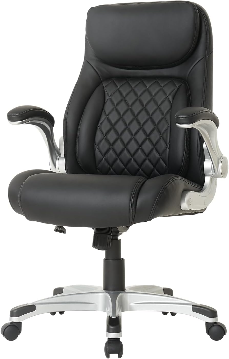 Nouhaus +Posture Ergonomic PU Leather Office Chair. Click5 Lumbar Support with FlipAdjust Armrests. Modern Executive Chair and Computer Desk Chair (Black)