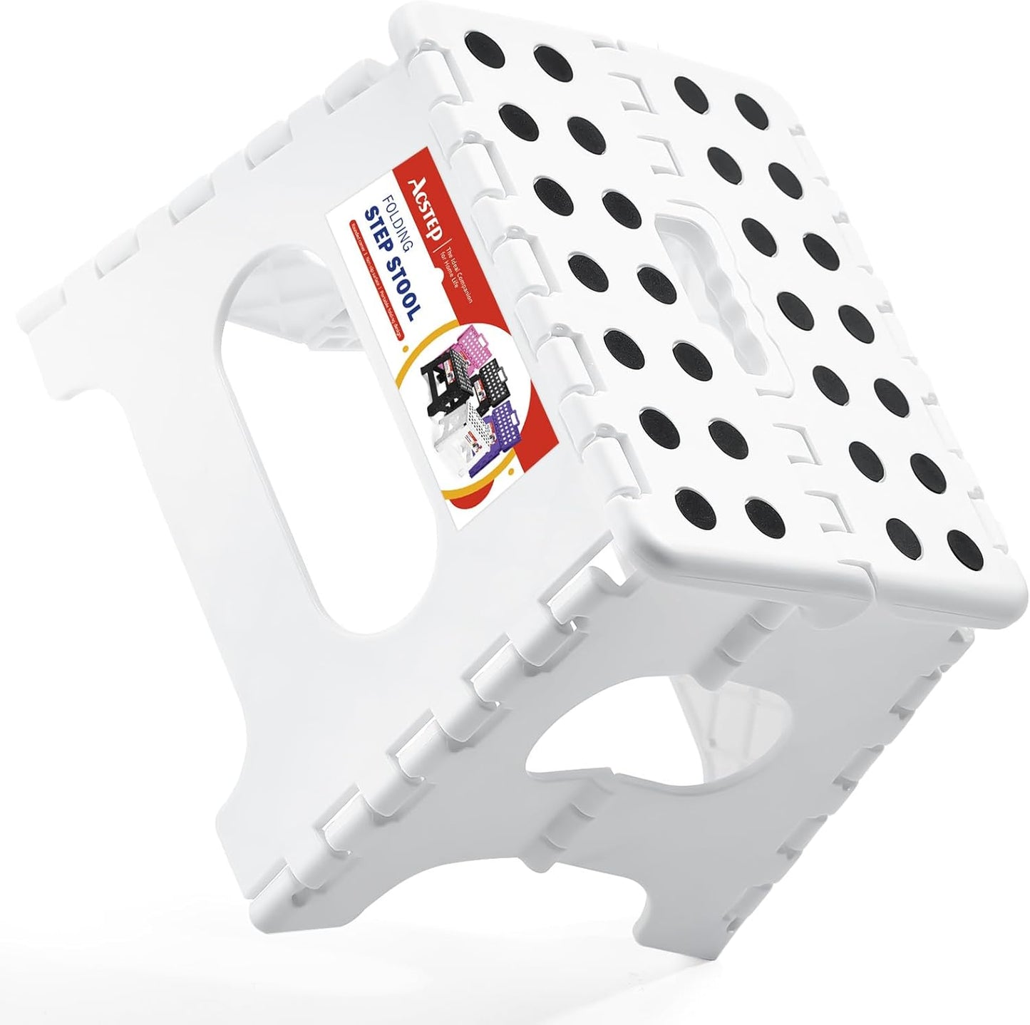 ACSTEP Folding Step Stool, 7.5 Inch Height, 300 lb Capacity, Collapsible, White, Suitable for Kitchen