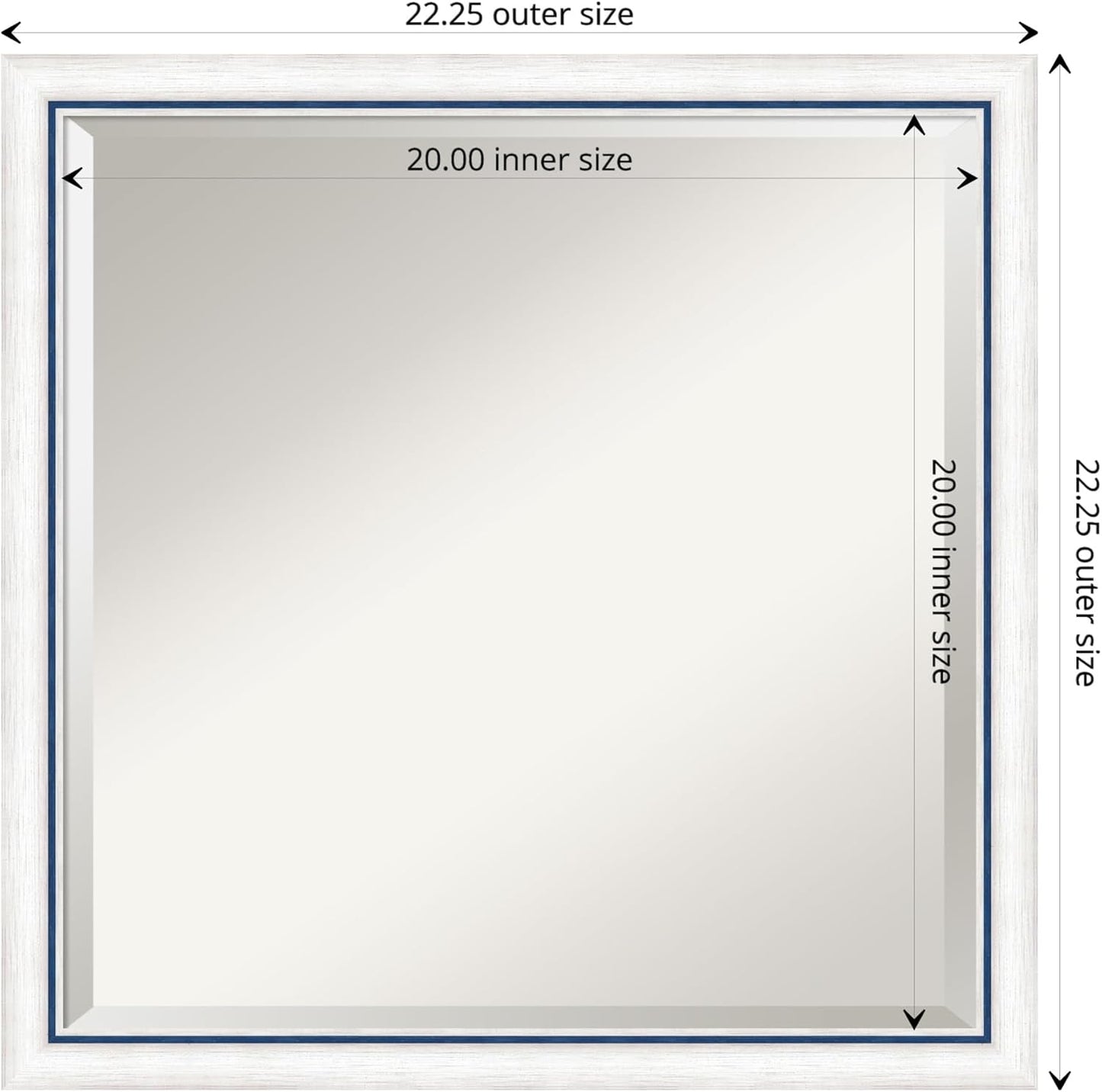 Amanti Art White Bathroom Mirror for Over Sink, 22x22 Morgan White Blue Square Vanity Mirror, Medium Modern Contemporary Wood Frame, Hangs Horizonally and Vertically, Bathroom Wall Decor, Beveled Edge