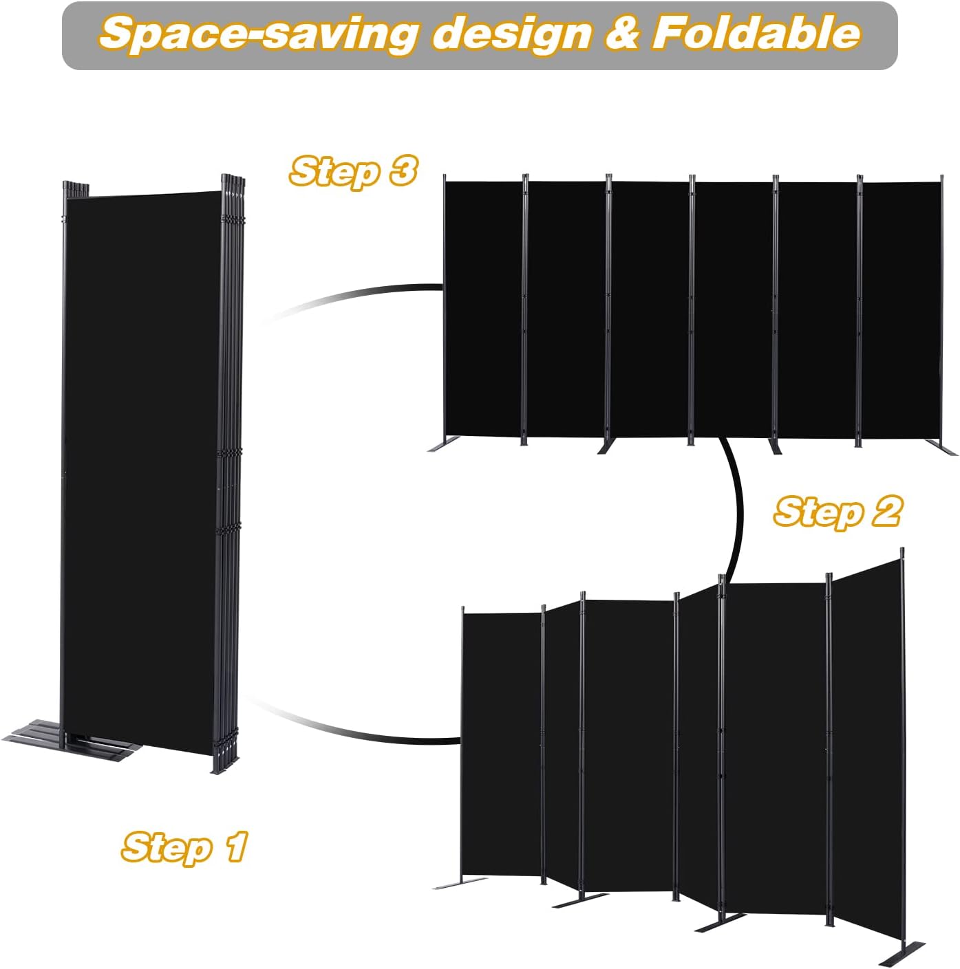 Room Divider, 6 Panel Folding Privacy Screens with Wider Support Feet, 6 Ft Portable Room Partition for Room Separator, 132" W X 71" H, Black