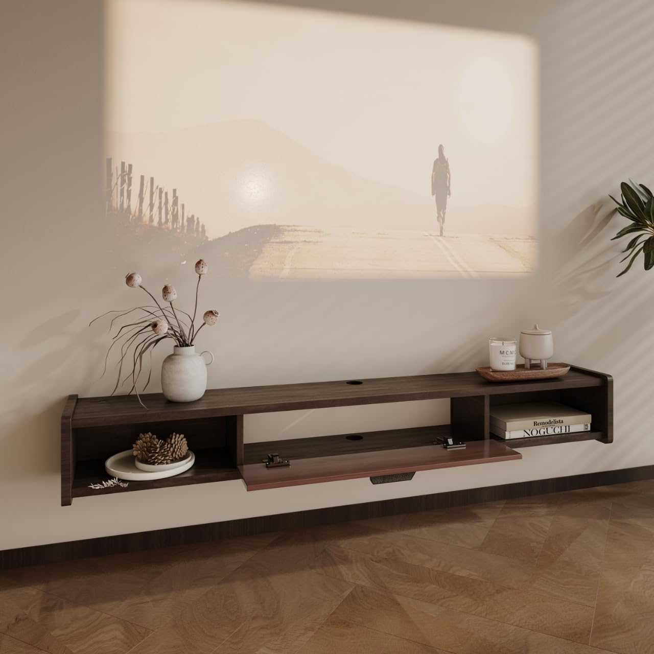 47'' Floating TV Stand,Wall Mounted TV Console,Floating TV Cabinet,Under TV Shelf for Bedroom Living Room(Walnut)