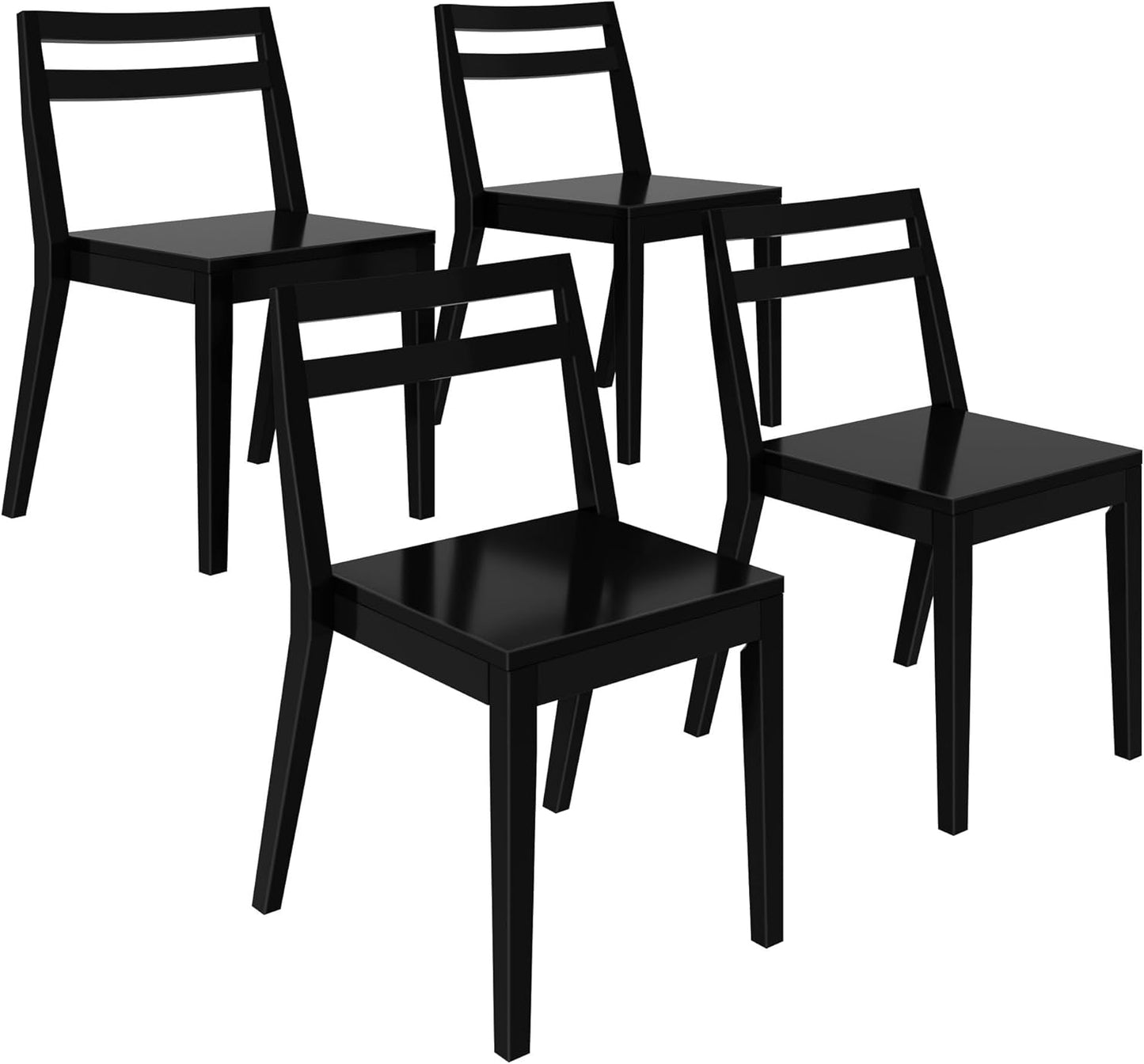 Grain & Grove Davie Dining Room Chairs Set of 4, Solid Wood Modern Kitchen Chair for Living Room, Kitchen, Black