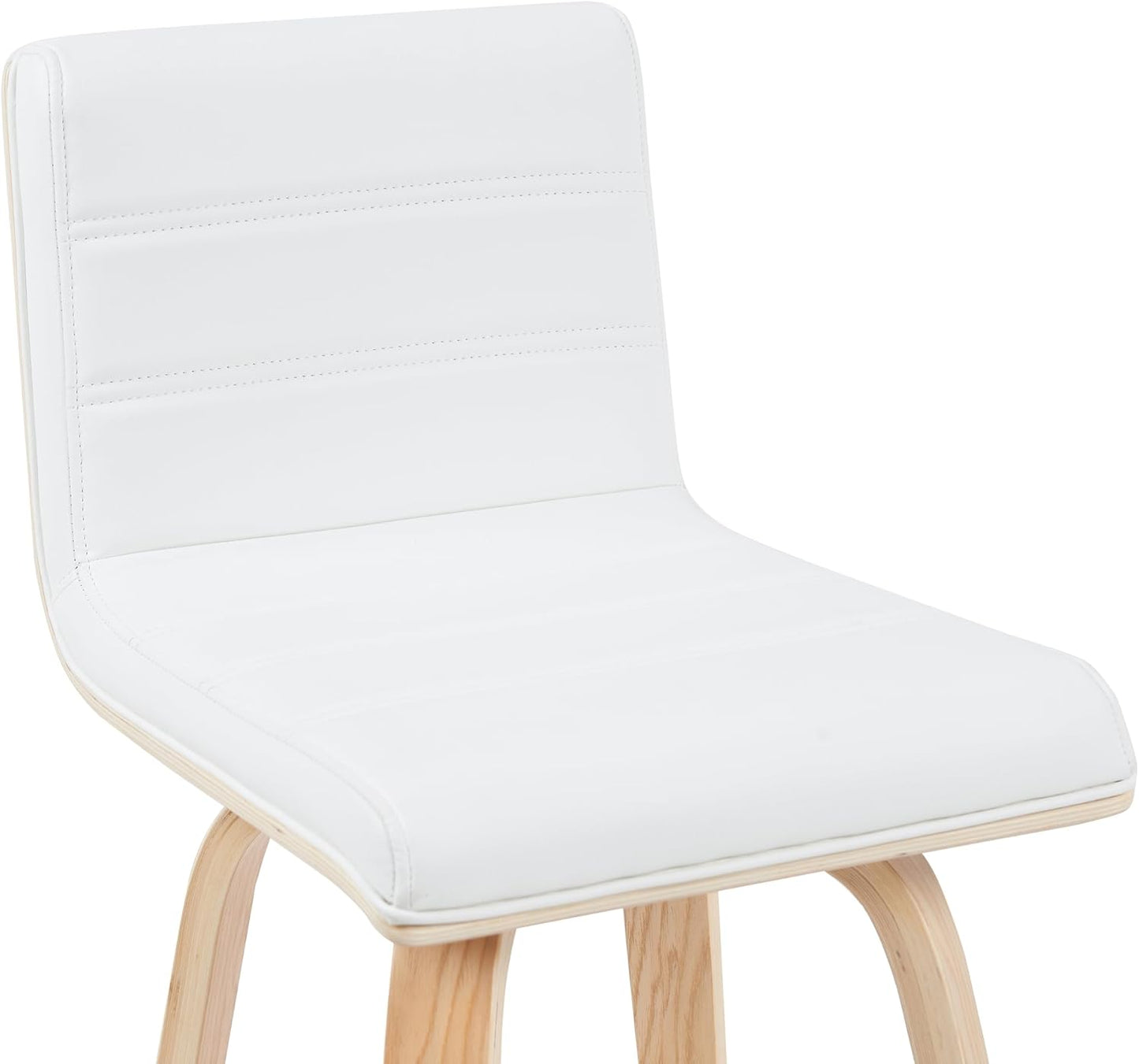 Vienna Modern Counter Height Swivel Bar Stool with White Faux Leather Seat and Patterned Oak Wood Frame Set of 4