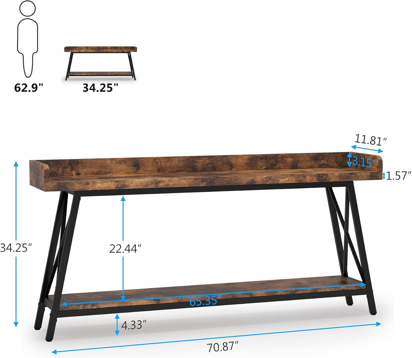 Tribesigns 70.9 inch Extra Long Console Table Behind Couch, Rustic Industrial Sofa Table for Living Room, Narrow Entryway Hallway Long Bar Table