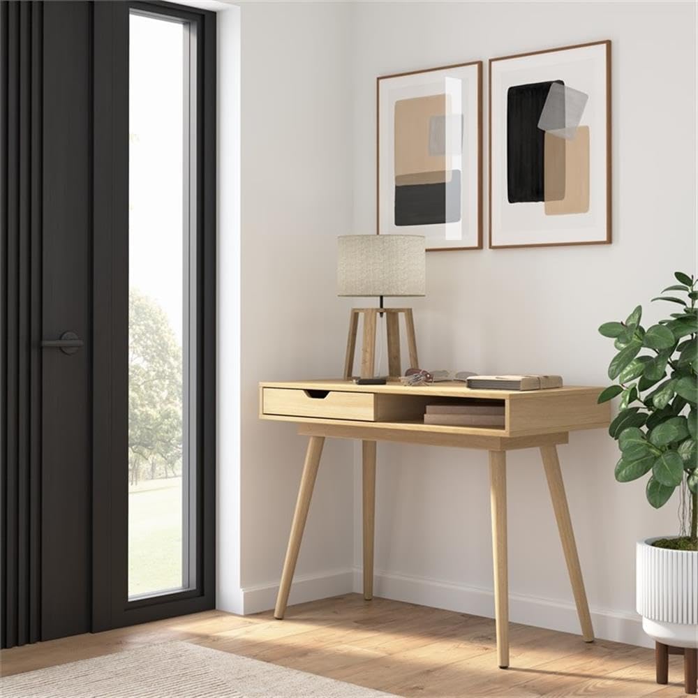 Bush Furniture Nora 40W Writing Desk in Natural Oak | Computer Table for Home Office Workspace or Entryway