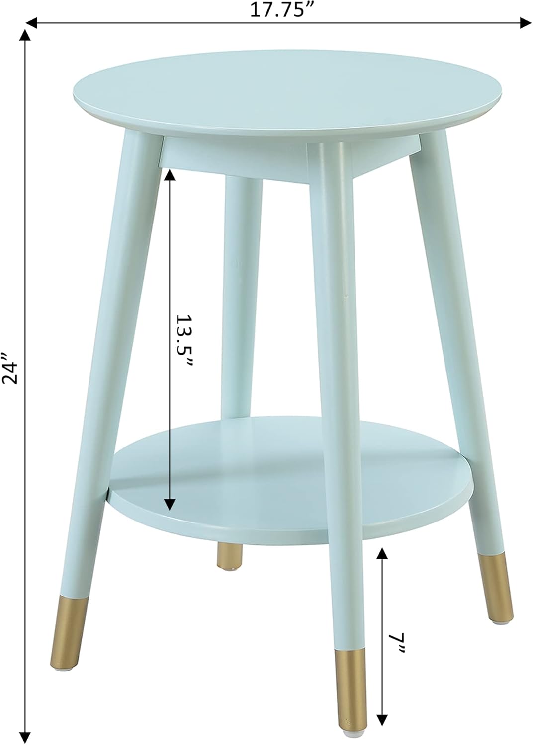 Convenience Concepts Wilson Mid Century Round End Table with Bottom Shelf, Sea Foam