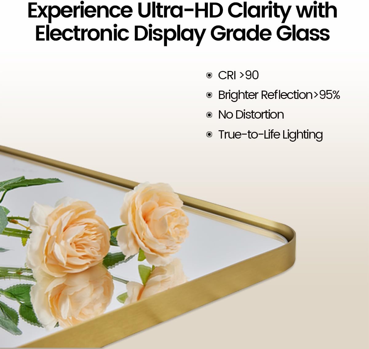 ANDY STAR 36”x48”Gold Bathroom Mirror for Wall, Brushed Brass Metal Rounded Corner Rectangle Mirror, Wall Mirror in Stainless Steel Metal Frame, 1”Deep Set Design Hangs Horizontal Or Vertical