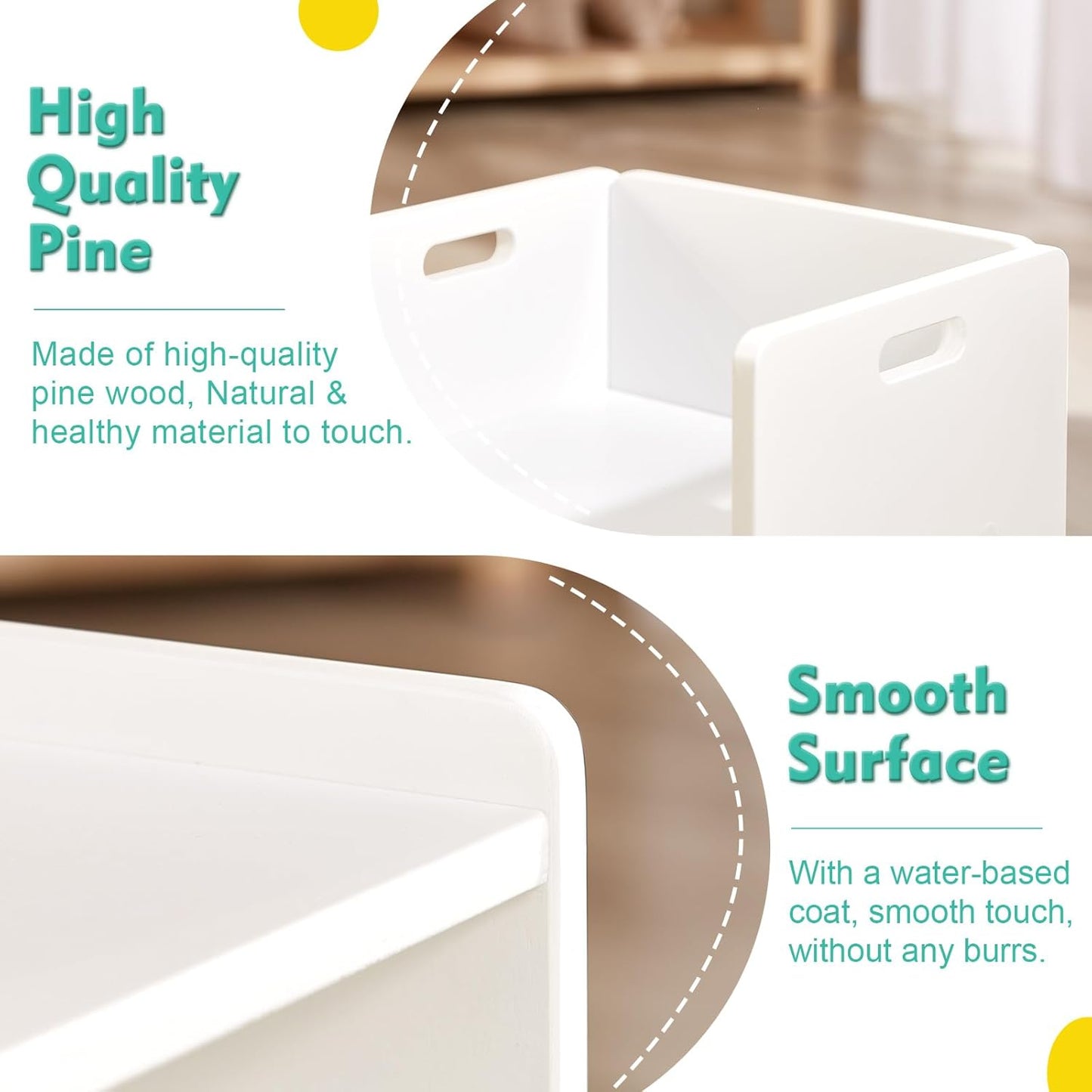 FUNLIO Height Adjustable Montessori Table and Chair Set for Age 1-3, Solid Wood Toddler Table and Chair Set, Weaning Baby Table Chair Set for Reading/Eating/Playing, Easy to Assemble - White