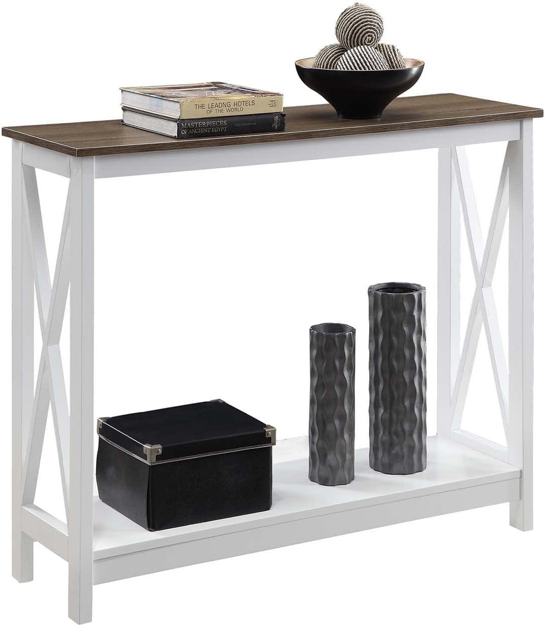 Convenience Concepts Oxford Console Table 39.5" - Sofa Table with Storage Shelf, Transitional Entryway Hall Table for Living Room and Bedroom, Display Foyer Table, Driftwood/White