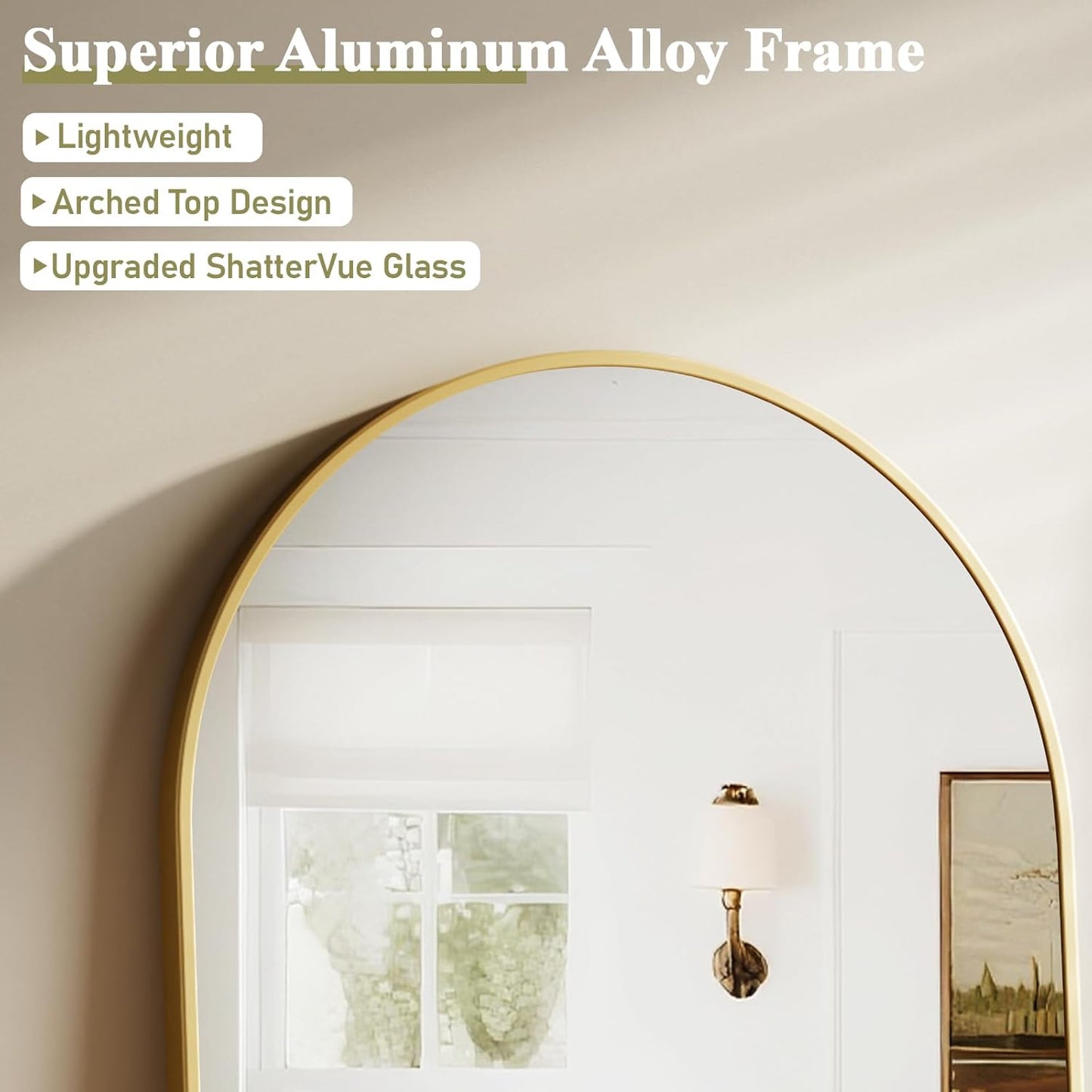 HARRITPURE 32"x42" Arched Bathroom Mirror - Gold Wall Mounted Vanity Mirror Aluminum Alloy Frame Large Arch Wall Mirror for Living Room, Bedroom and Entryway