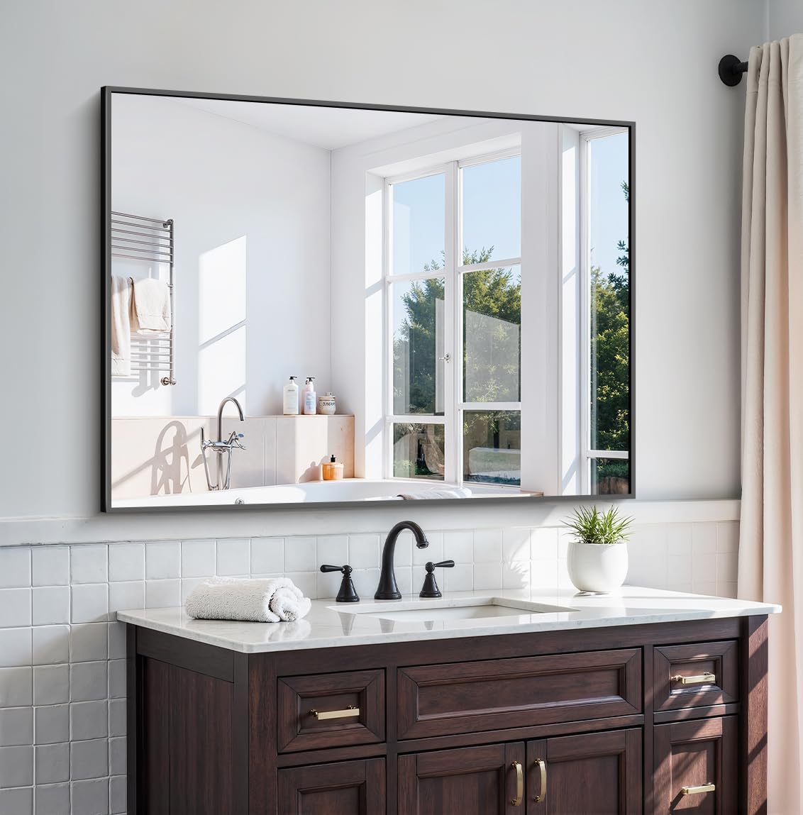 KOCUUY Bathroom Mirror Black,48x36 inch Rectangle Wall Mirror with Metal Frame, Black Vanity Mirror Modern Home Decor for Bathroom, Living Room, Farmhouse, Entryway, Hang Horizontal/Vertical
