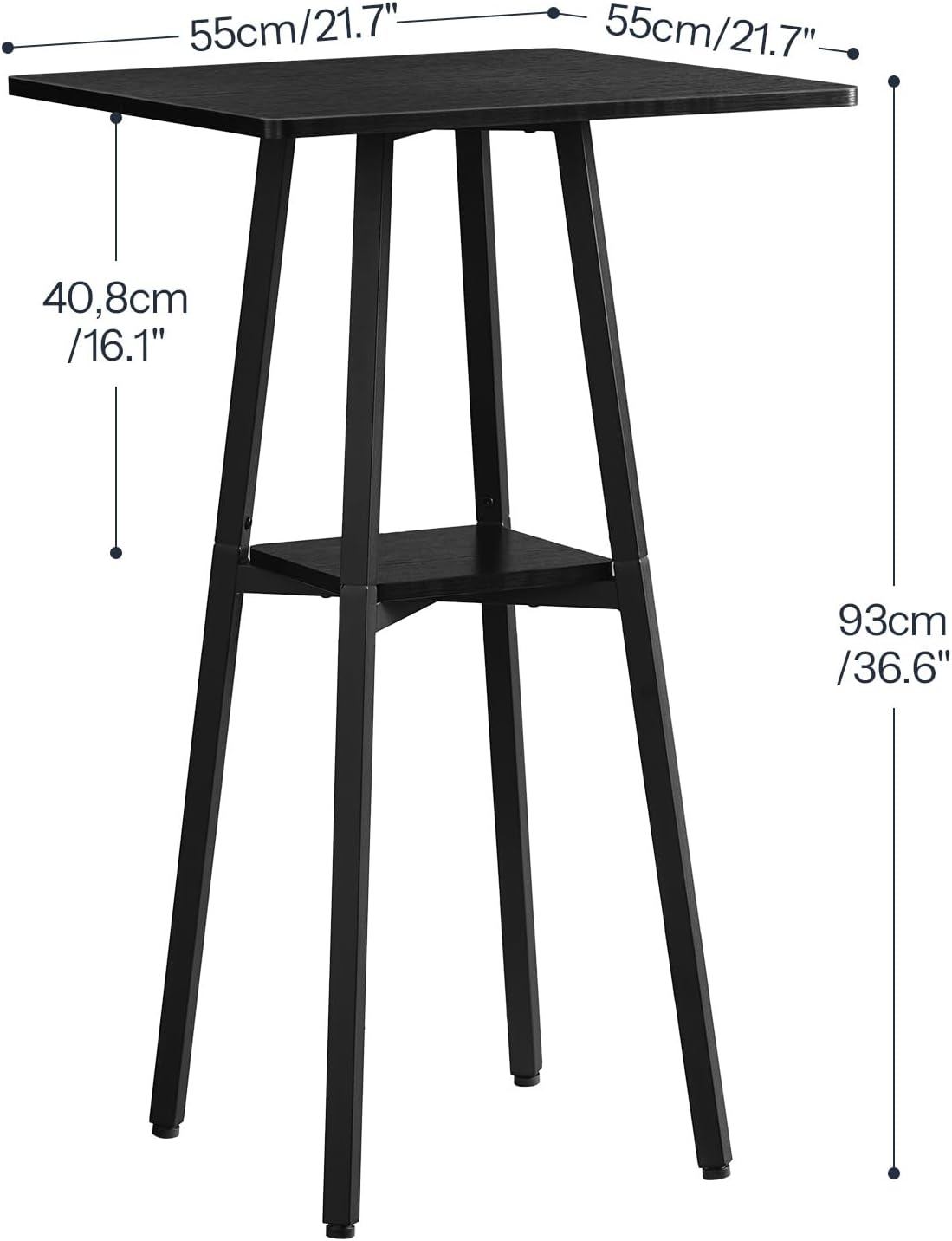 HOOBRO Bar Table, 2-Tier High Top Pub Table, Counter Height Table with Storage, Small Kitchen Dining Table, 36.6" High Bar Table for Living Room Party, Easy to Assemble, Black BB51BT01