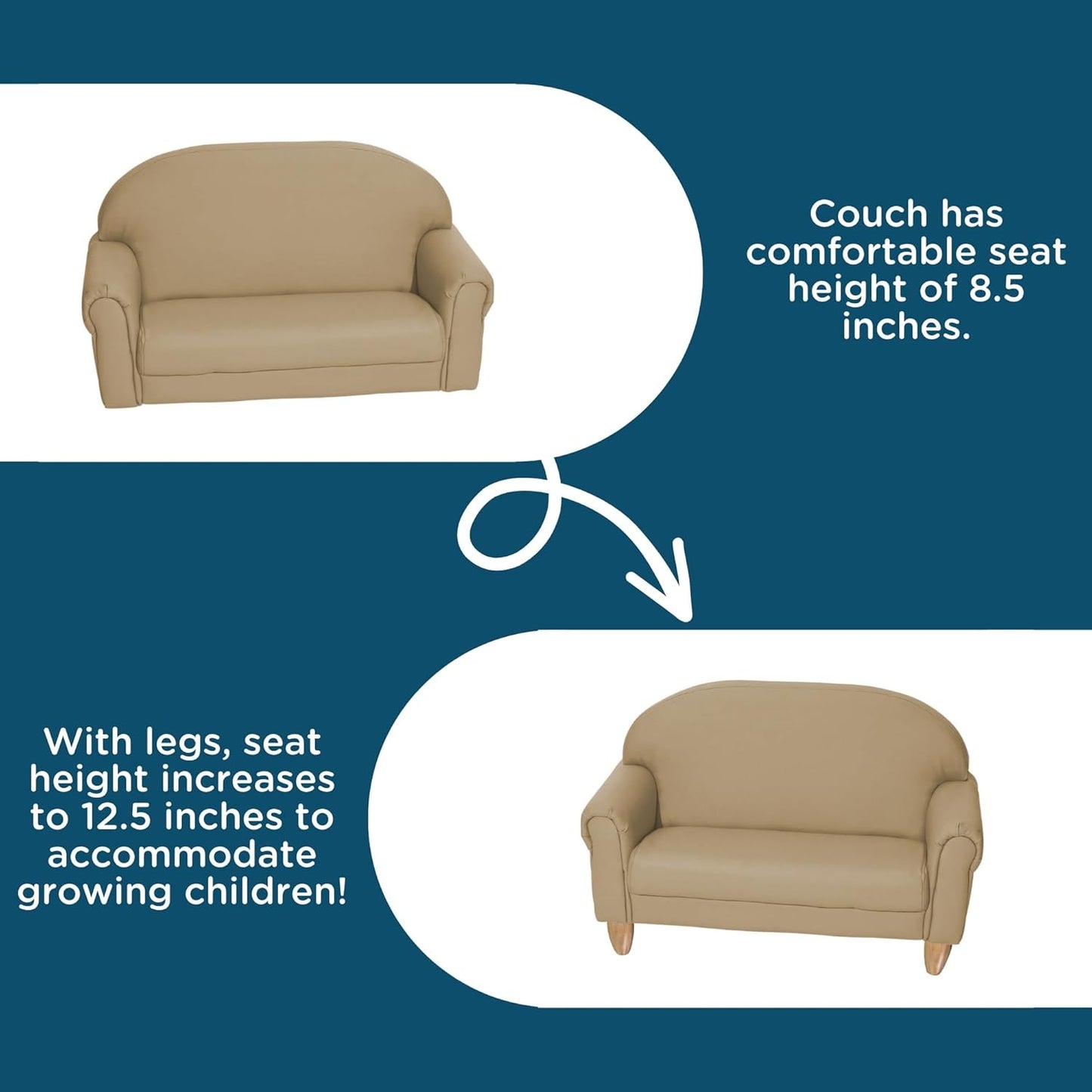 Children's Factory As We Grow Chair and Couch, Flexible Seating for Daycare or Preschool, Kids Reading Couch, Playroom Furniture, Buff