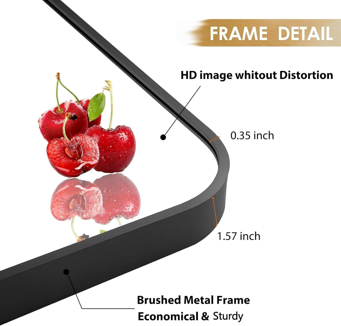 48x30 Inch Black Wall Mirror for Bathroom, Brushed Metal Framed Mirror with Rounded Corner, Rectangle Bathroom Vanity Mirror for Bedroom or Living Room, Horizontal/Vertical