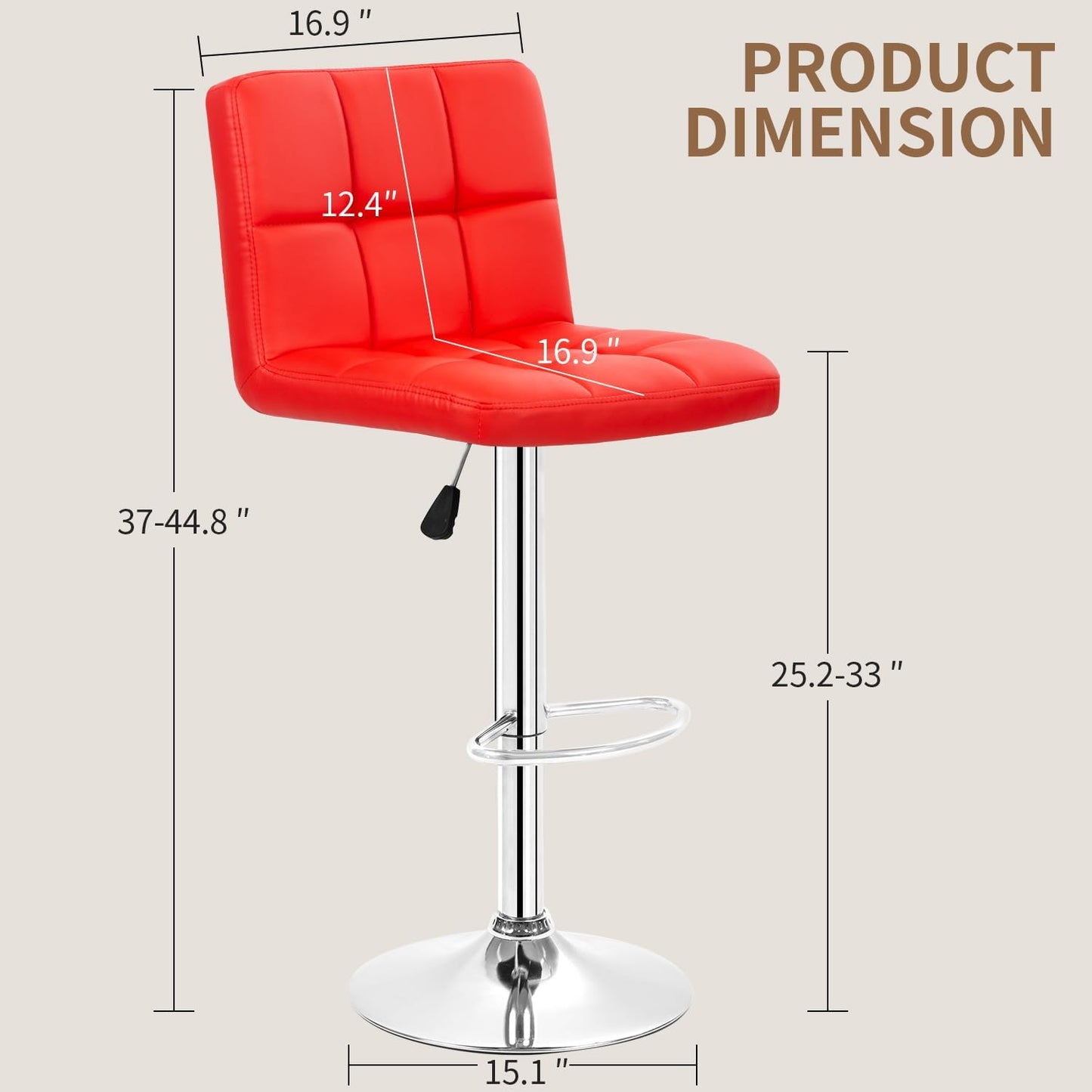 BestOffice Bar Stools Set of 2, Adjustable PU Leather Swivel Barstools, Modern Counter Stools with Back and Footrest, Counter Height Barstools for Bar, Kitchen and Dining Room