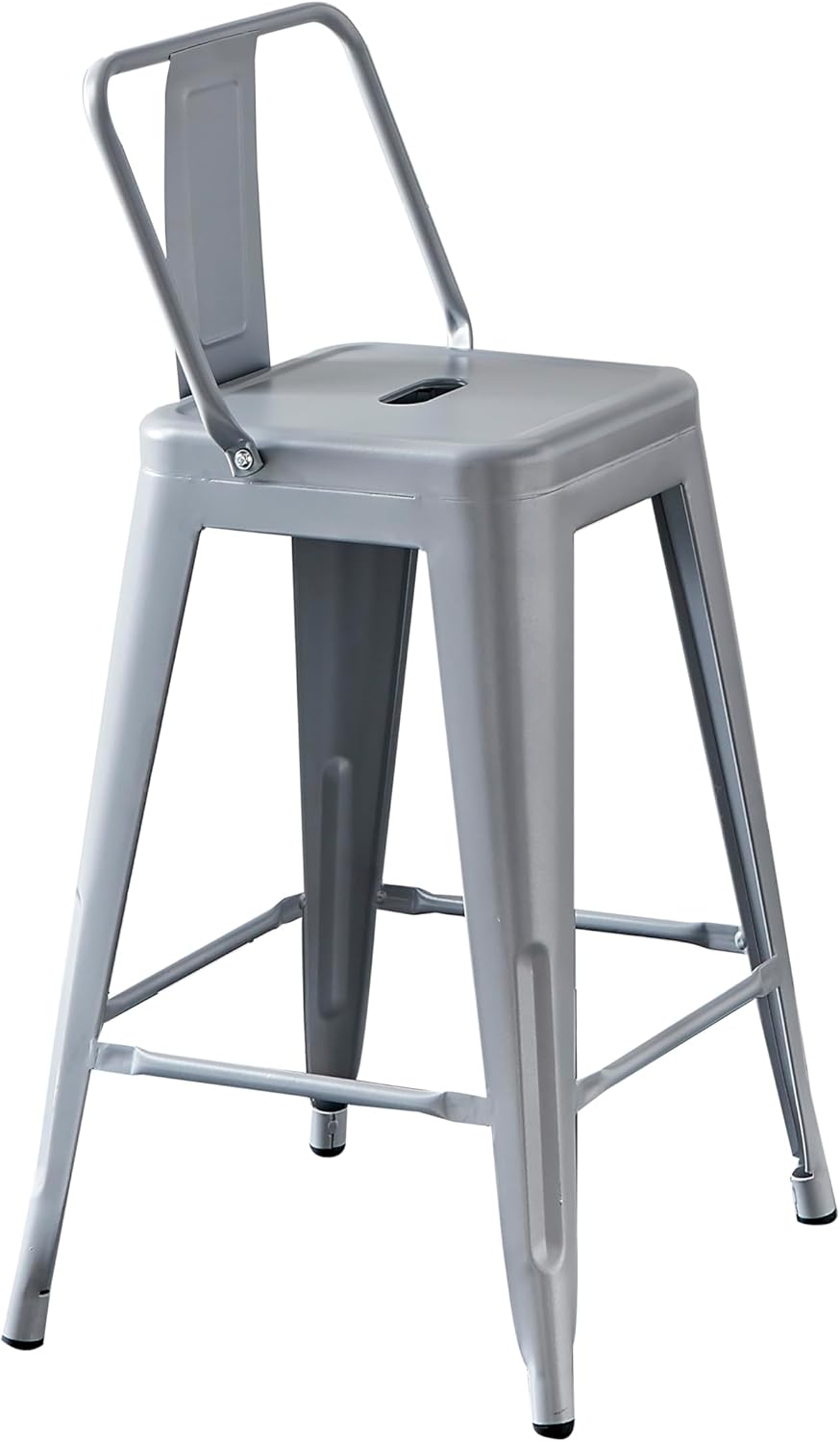 AC Pacific 24” Metal Barstool Set of 2 – Country Rustic Style with Low Back, Lightweight & Sturdy Build, Easy Assembly – Matte Silver