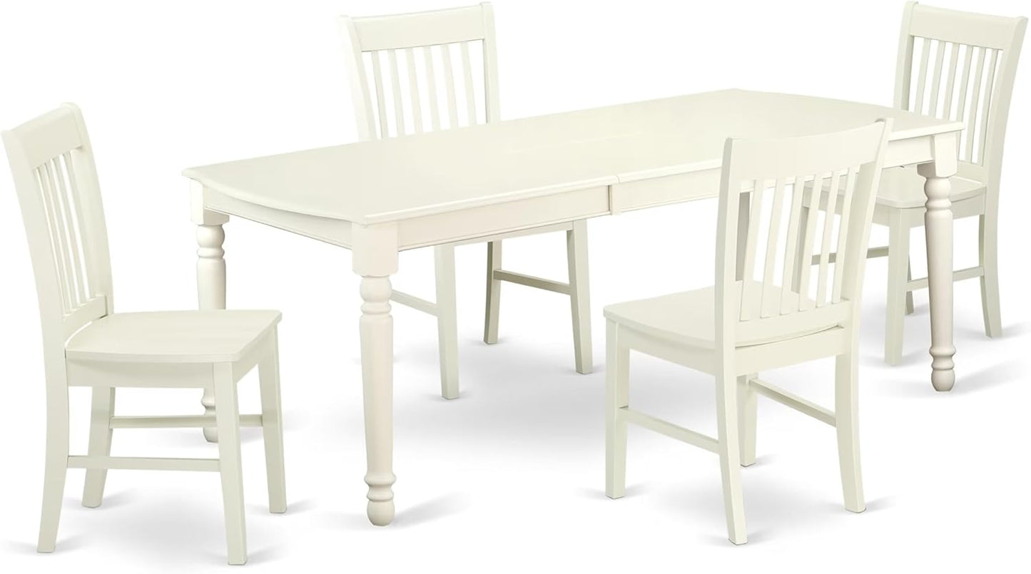 East West Furniture DONO5-LWH-W 5 Piece Dining Set Includes a Rectangle Dining Room Table with Butterfly Leaf and 4 Wood Seat Chairs, 42x78 Inch, Linen White