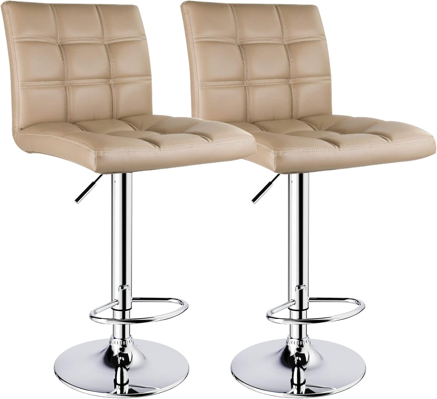 Leopard Modern Square PU Leather Adjustable Bar Stools with Back, Square Back Bar Stools Set of 2, Counter Height Swivel Stool (Khaki)