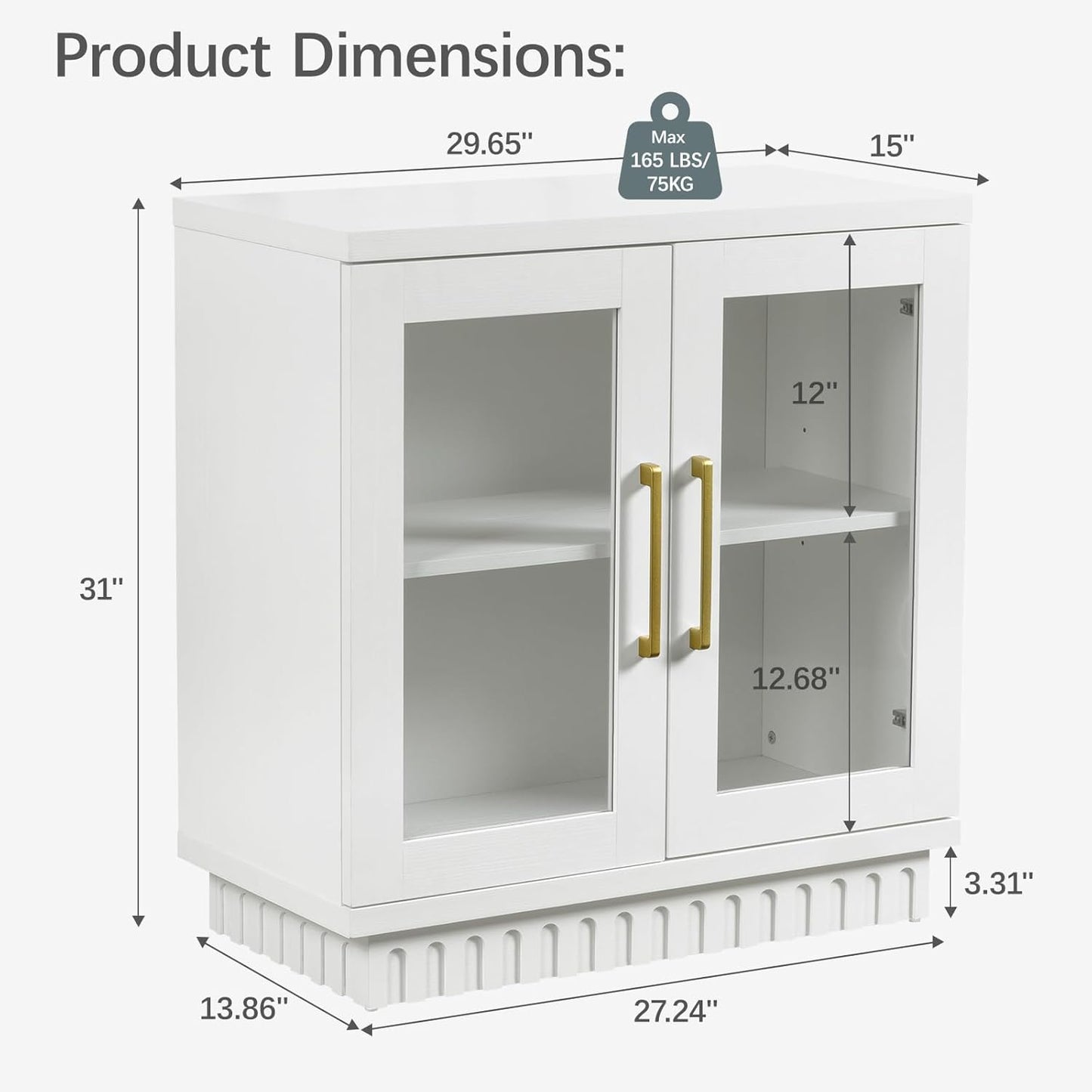 Buffet Cabinet with Storage, Sideboard Buffet with Glass Doors, Cupboard Console Table Accent Cabinet for Hallway, Entry, Kitchen, Living Room, Dining Room, Montauk White