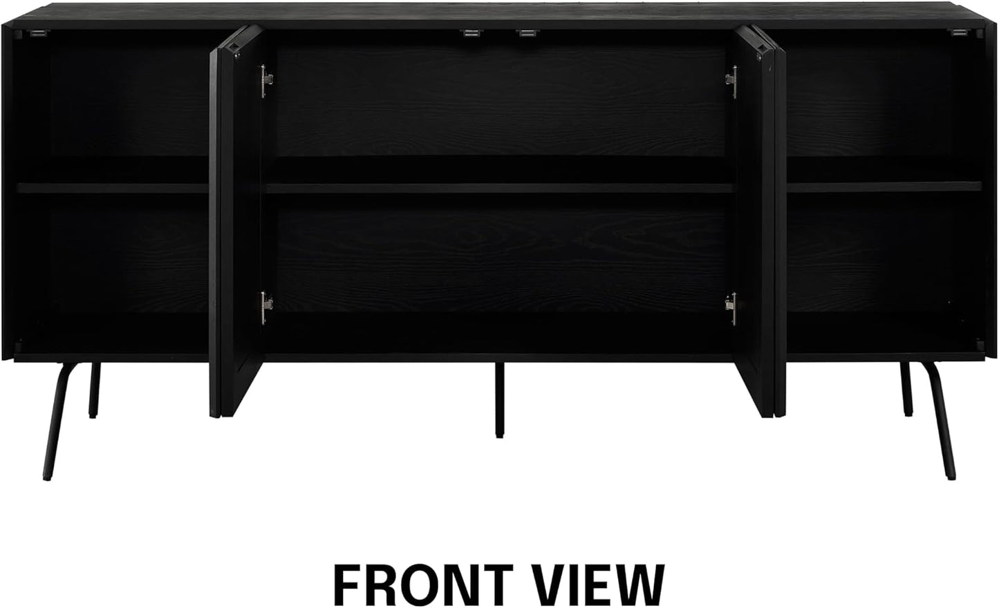 NTC MOSSIC Modern Sideboard with 4 Doors, Natural Rattan Storage Cabinet, Buffet with Metal Legs, Boho Accent Cabinet for Living Room, and Entryway, Effortless Assembly - Burnt Black