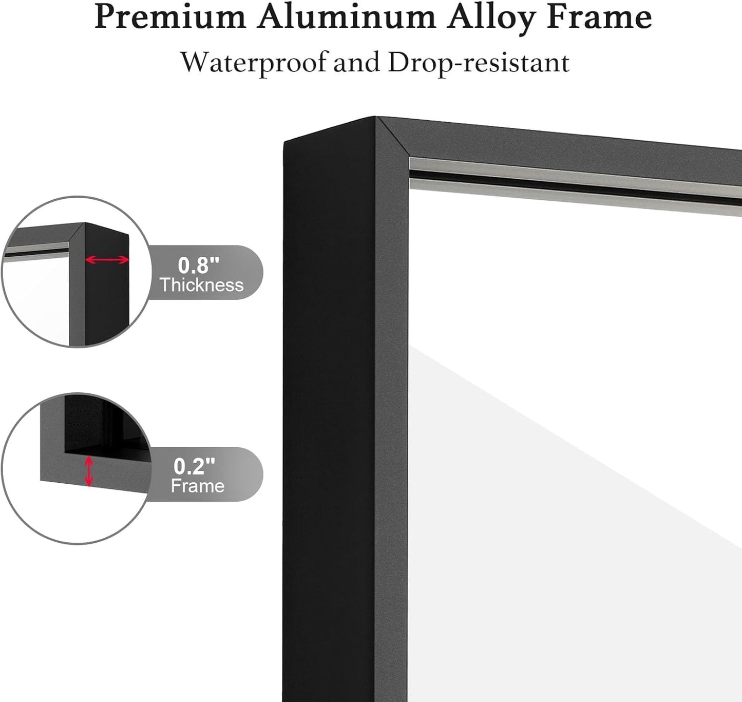 28x28 Inch Black Bathroom Mirror, Copper-Free Aluminum Alloy Frame Vanity Mirror, Rectangle Wall Mounted Modern Mirror for Bedroom/Living Room/Porch Horizontal or Vertical